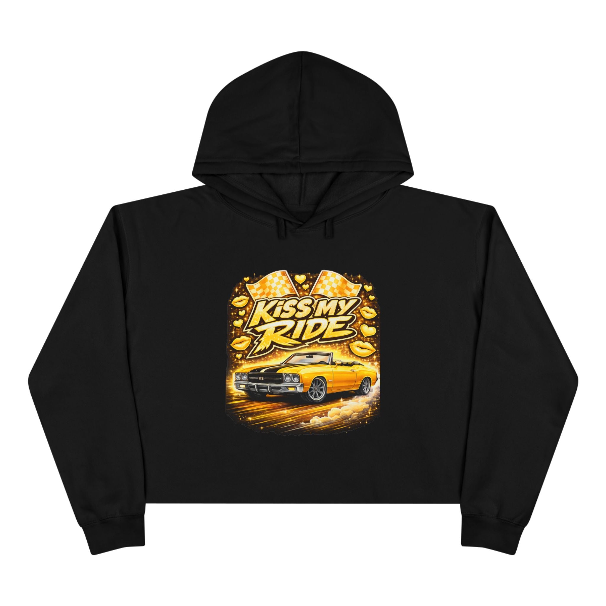Kiss My Ride Cropped Hoodie – Yellow Chevelle SS Graphic