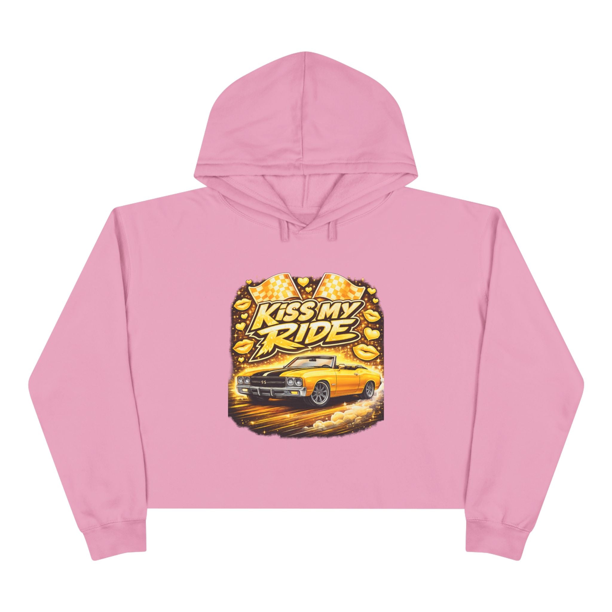 Kiss My Ride Cropped Hoodie – Yellow Chevelle SS Graphic