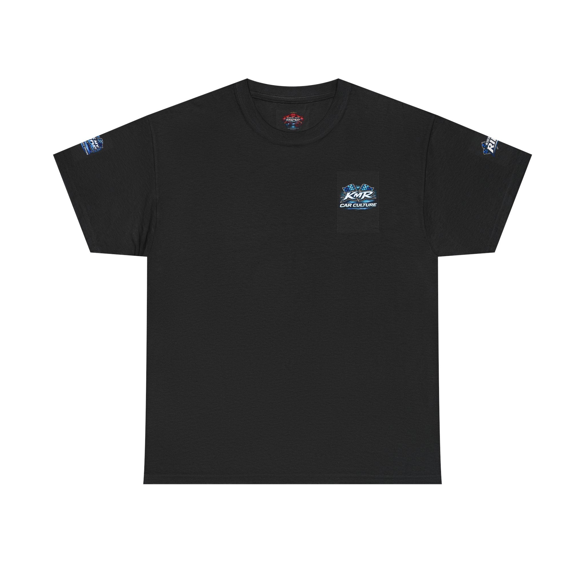 KMR Car Culture Tee — Racing Graphic T-Shirt with Blue Sports Car & Checkered Flags