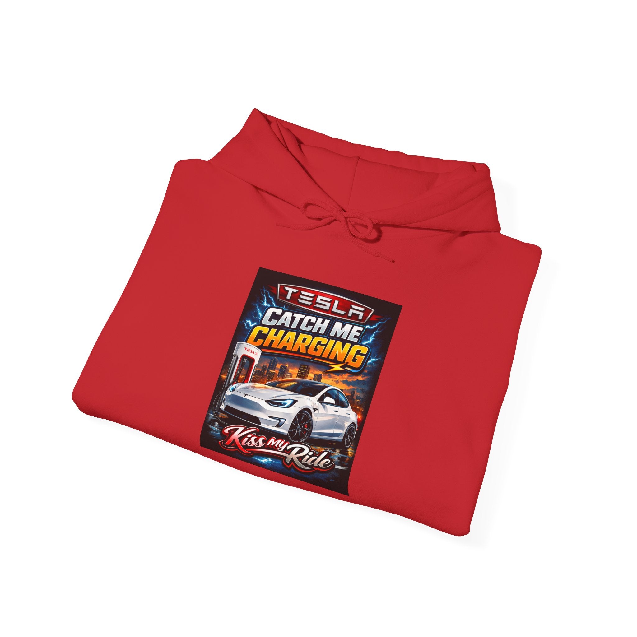 KMR/ Tesla 'Catch Me Charging' Hoodie — EV Enthusiast Graphic Pullover