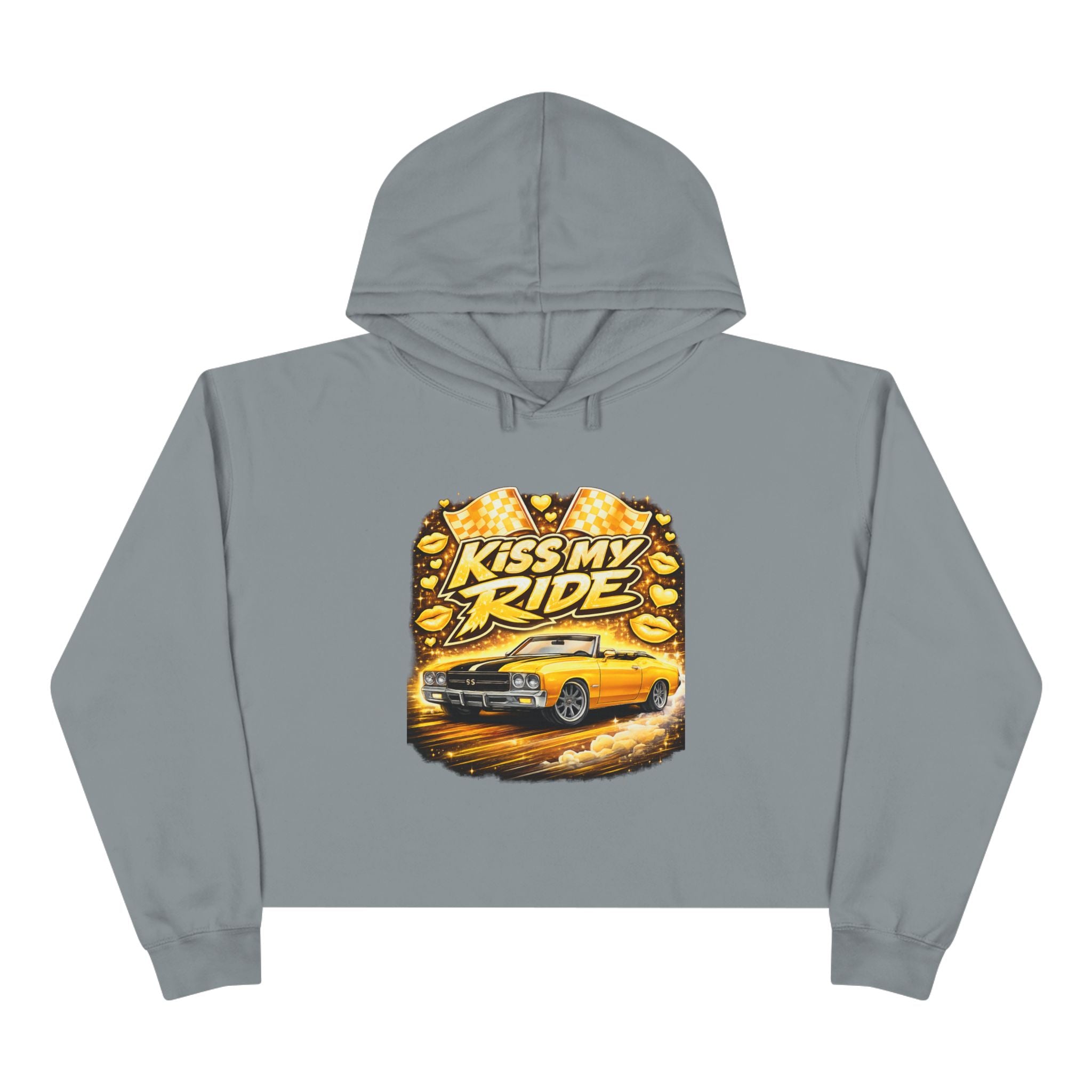 Kiss My Ride Cropped Hoodie – Yellow Chevelle SS Graphic