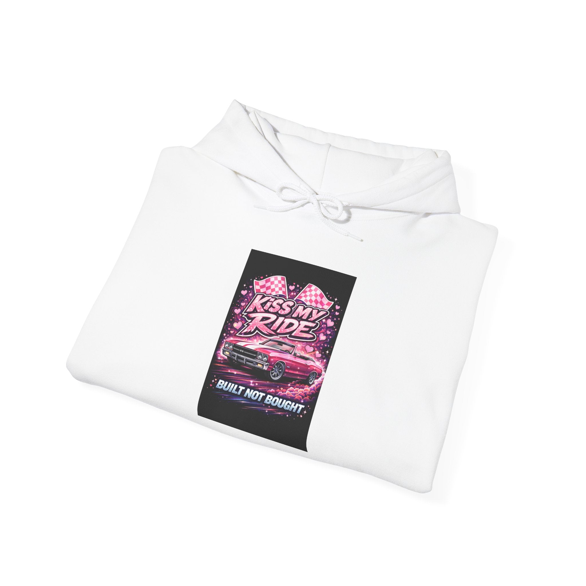 Hoodie - "Kiss My Ride" Pink Retro Car Graphic Pullover
