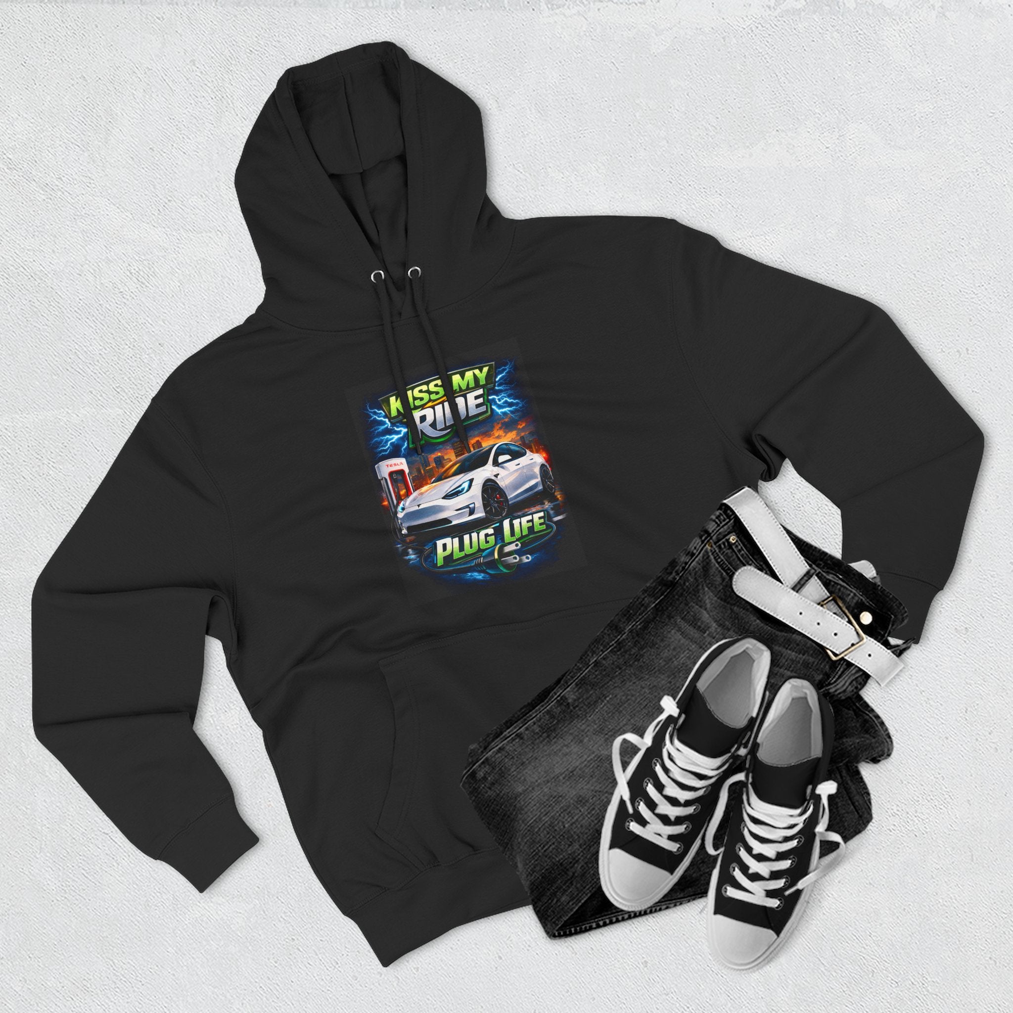 Electric Car Graphic Hoodie — “KMR Go Electric / Plug Life” Streetwear
