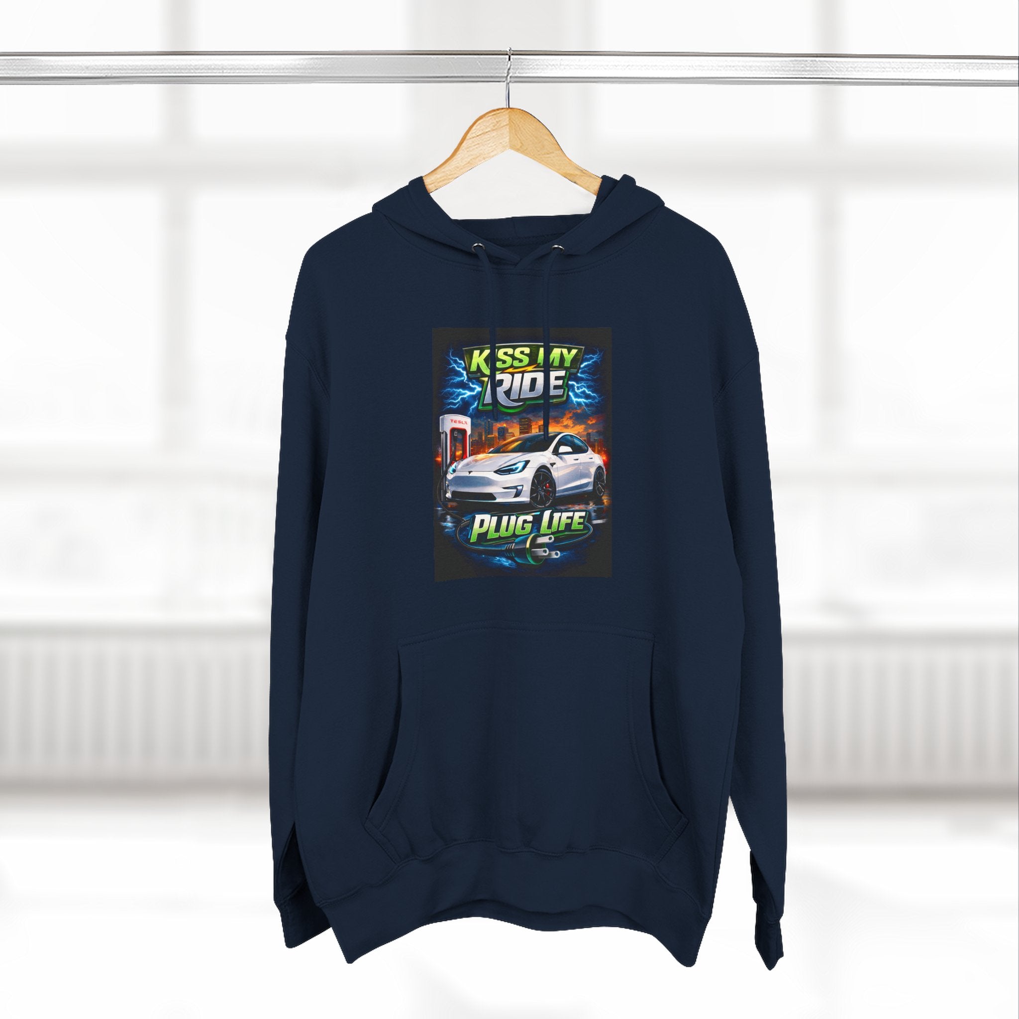 Electric Car Graphic Hoodie — “KMR Go Electric / Plug Life” Streetwear