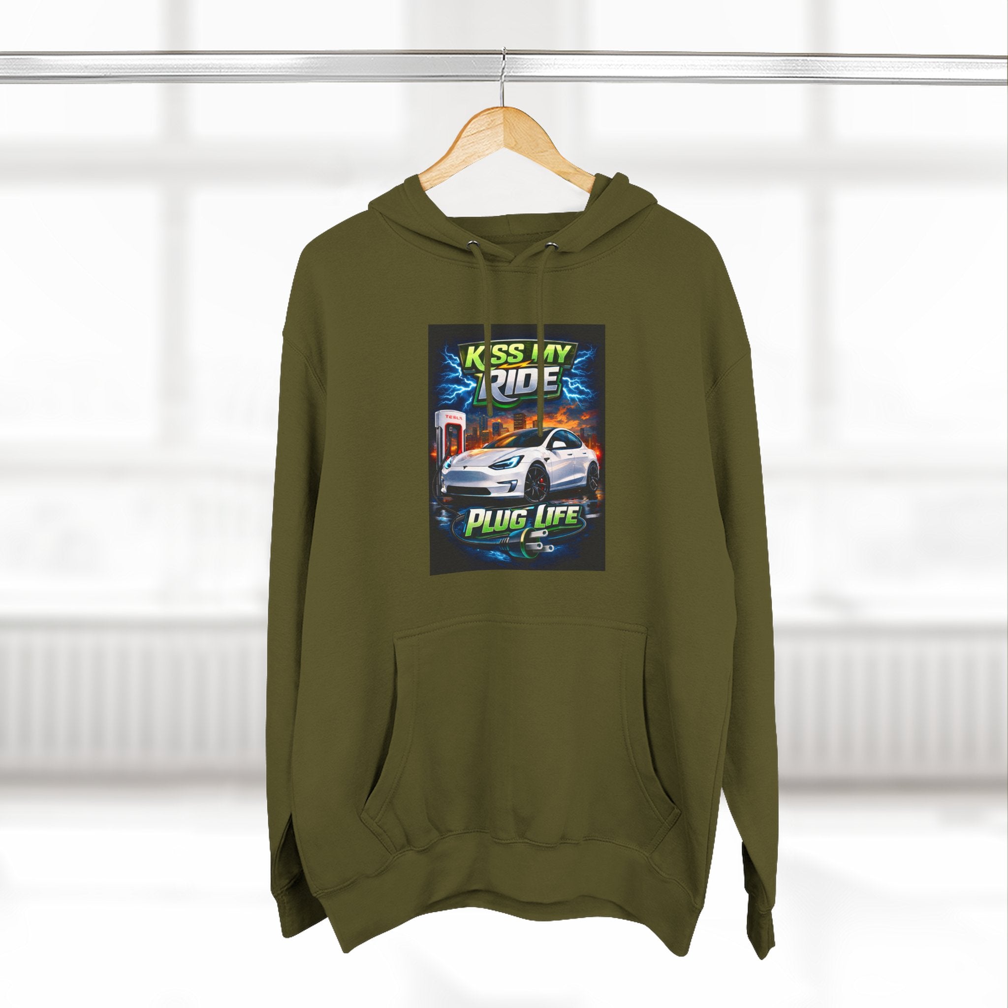 Electric Car Graphic Hoodie — “KMR Go Electric / Plug Life” Streetwear