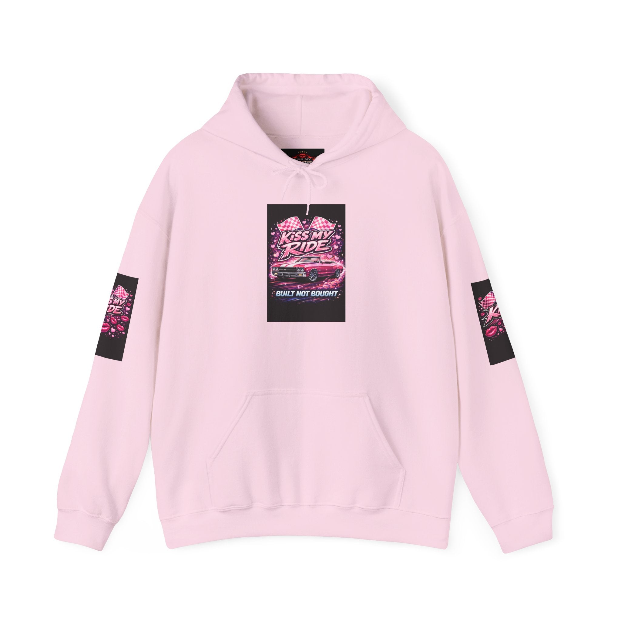 Hoodie - "Kiss My Ride" Pink Retro Car Graphic Pullover