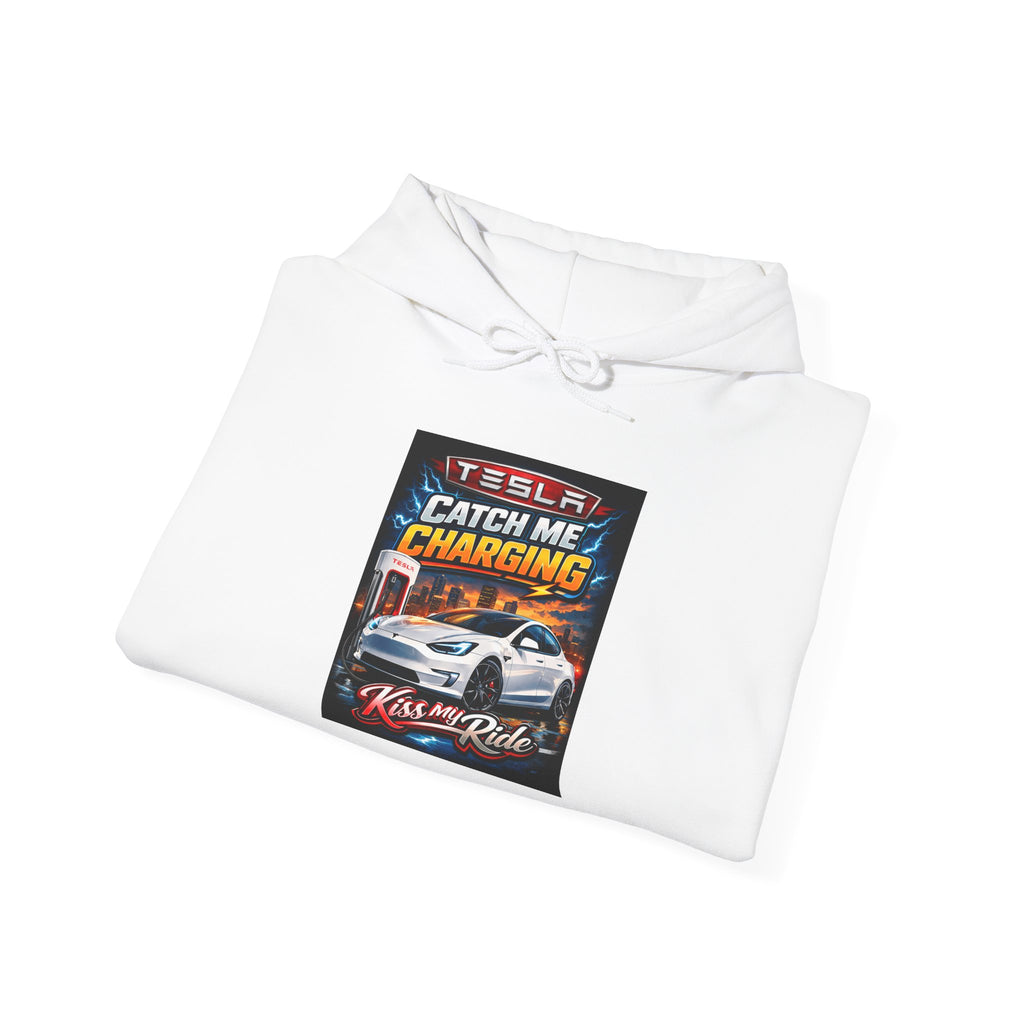 KMR/ Tesla 'Catch Me Charging' Hoodie — EV Enthusiast Graphic Pullover