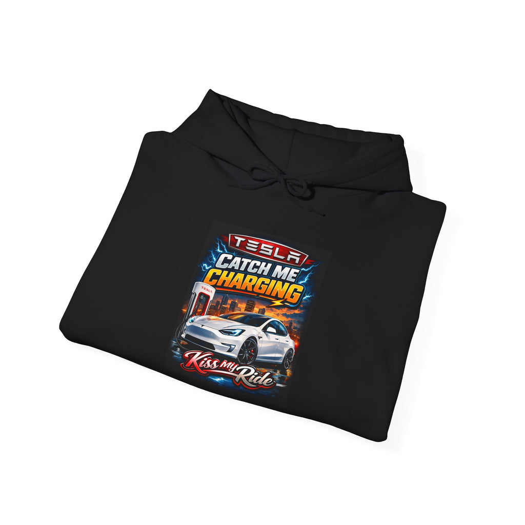 KMR/ Tesla 'Catch Me Charging' Hoodie — EV Enthusiast Graphic Pullover