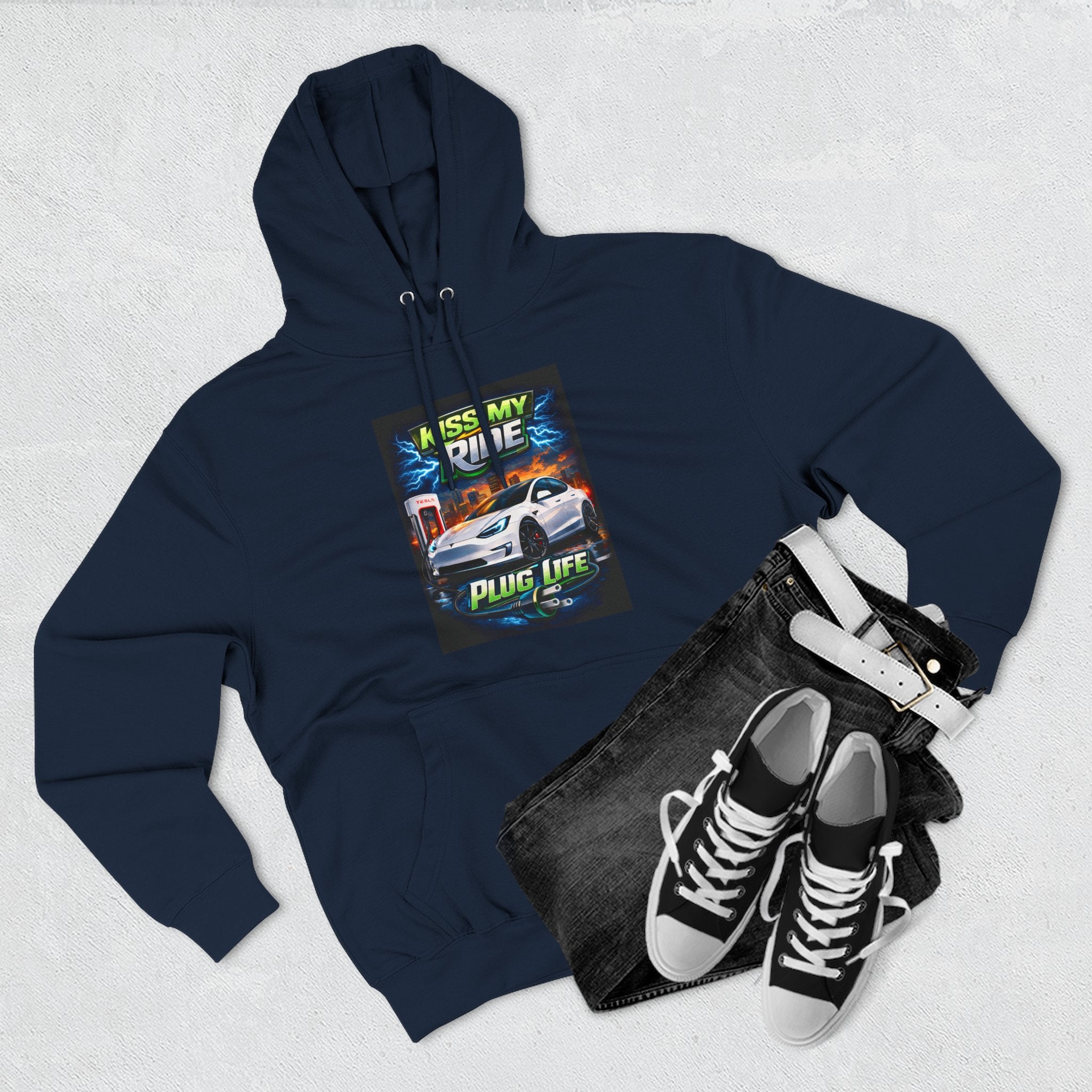 Electric Car Graphic Hoodie — “KMR Go Electric / Plug Life” Streetwear