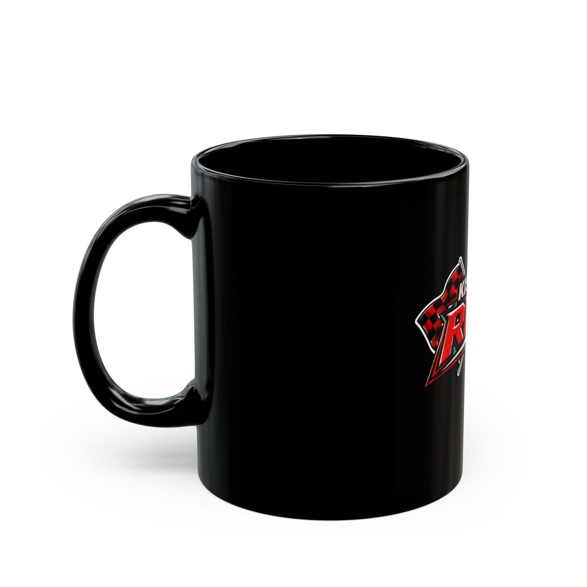 Kiss My Ride Black Mug – Racing Flag Coffee Cup (11oz & 15oz)