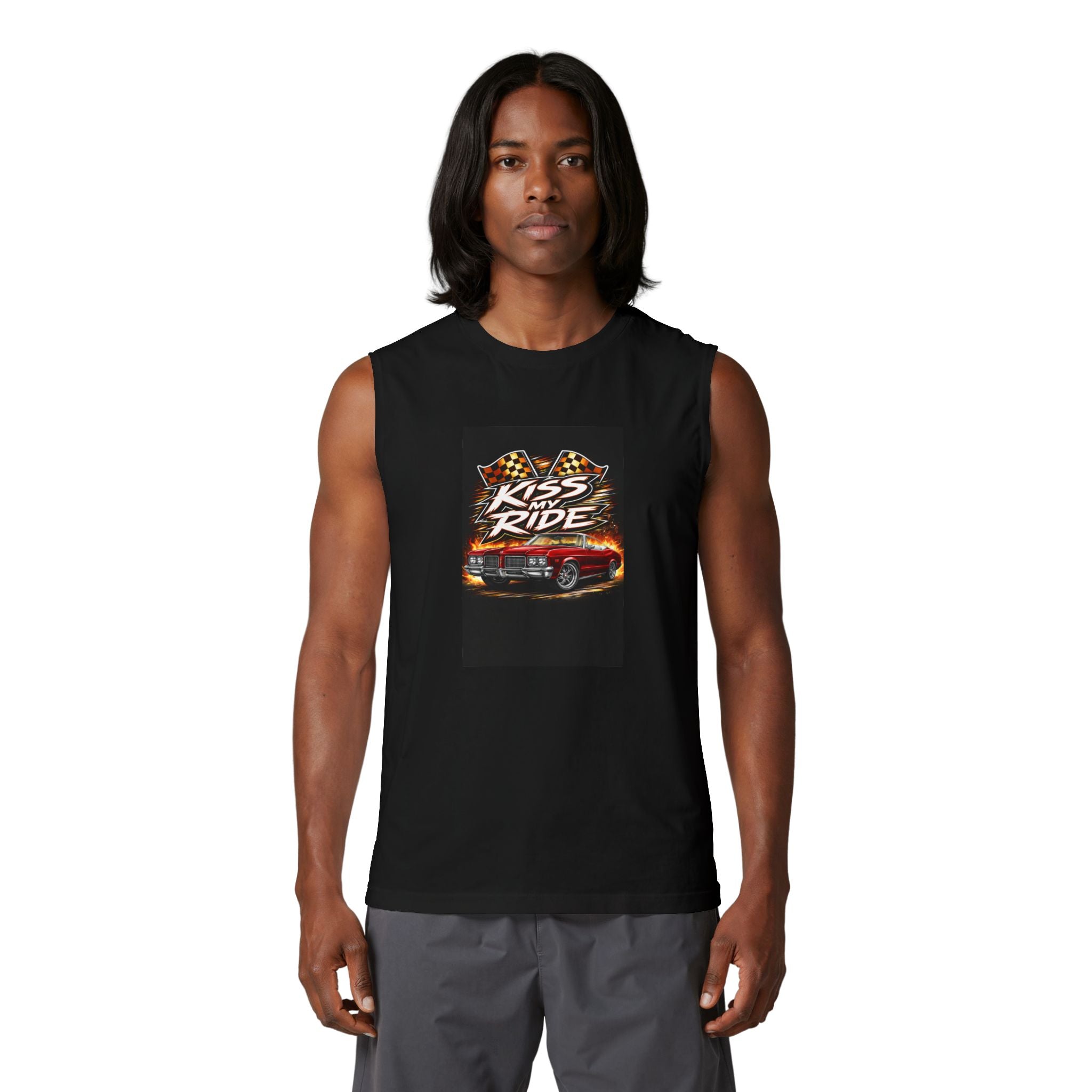 Muscle Tank — "Kiss My Ride" Retro Muscle Car Graphic