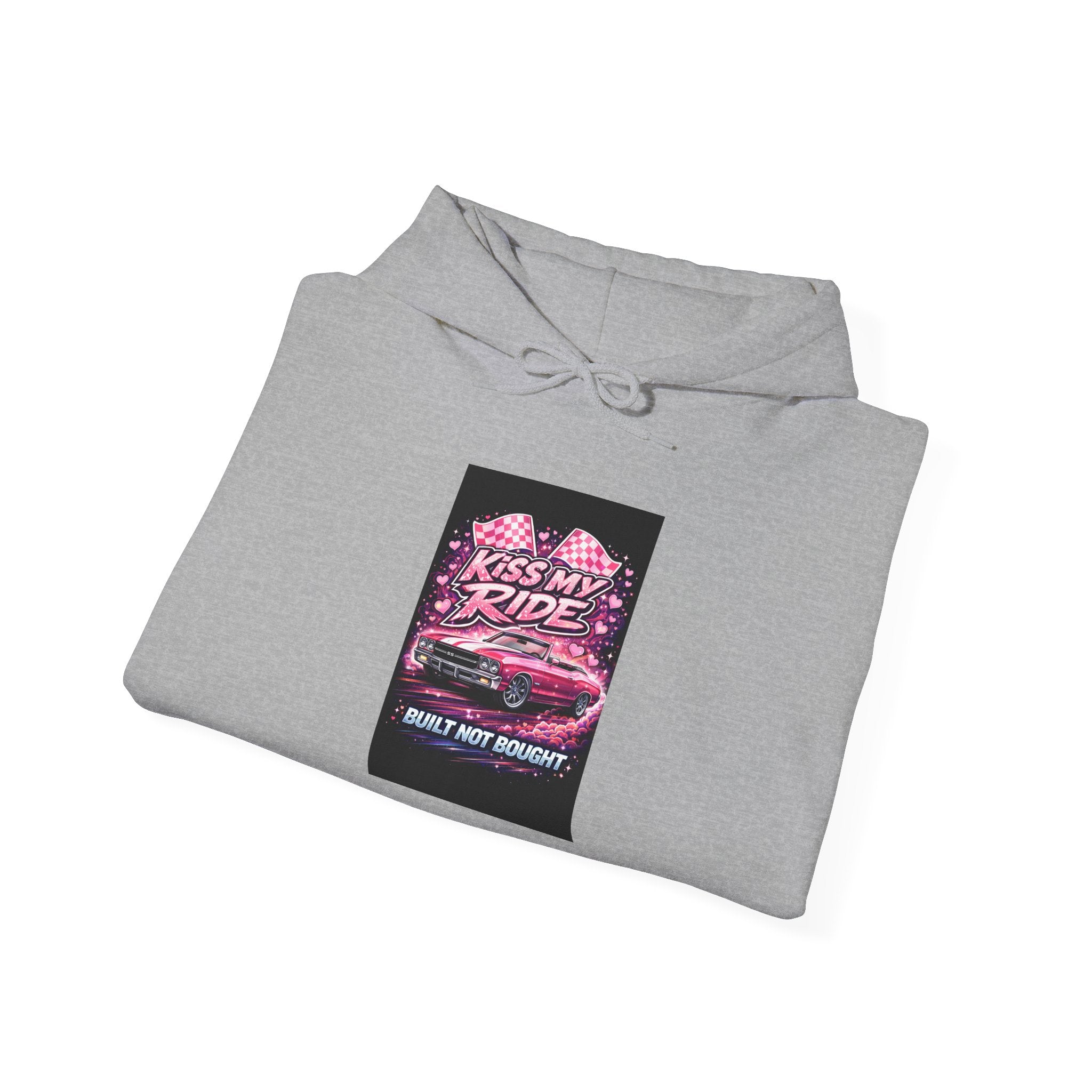 Hoodie - "Kiss My Ride" Pink Retro Car Graphic Pullover