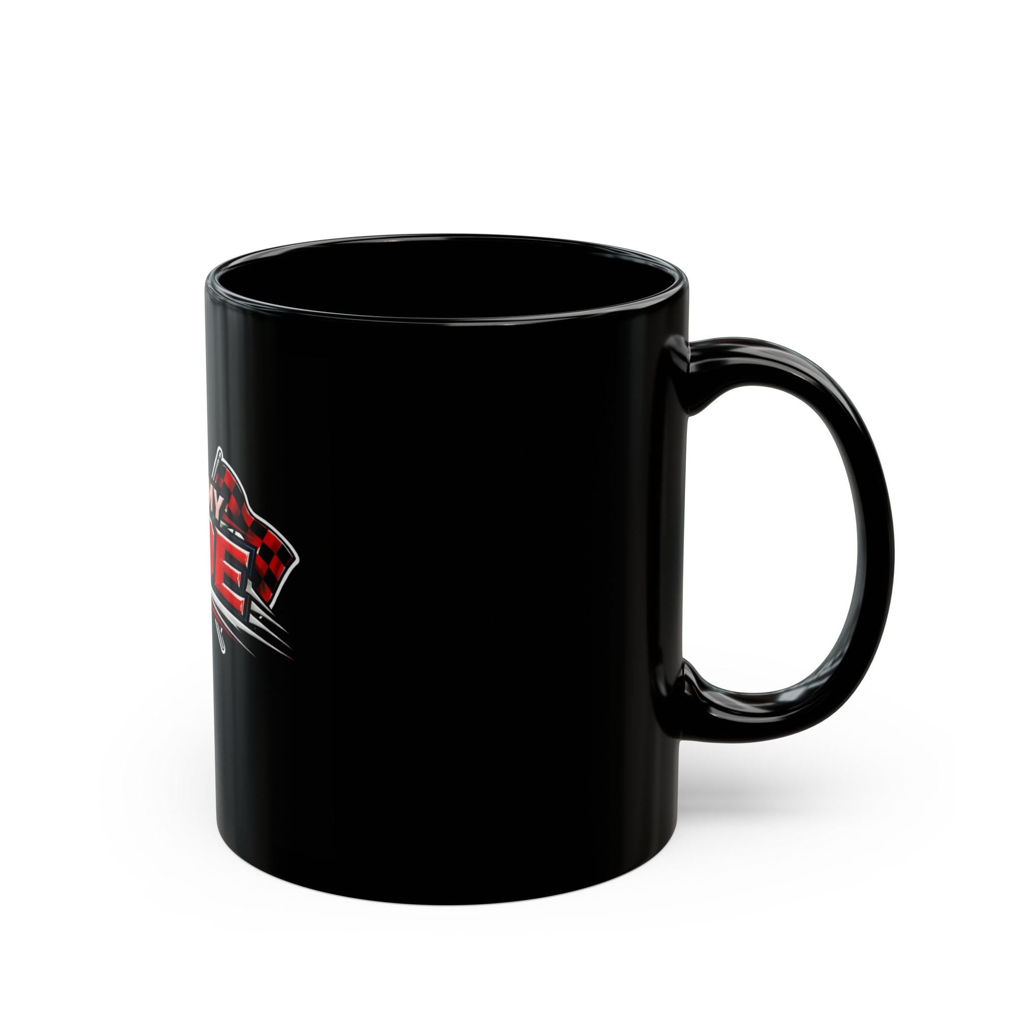 Kiss My Ride Black Mug – Racing Flag Coffee Cup (11oz & 15oz)