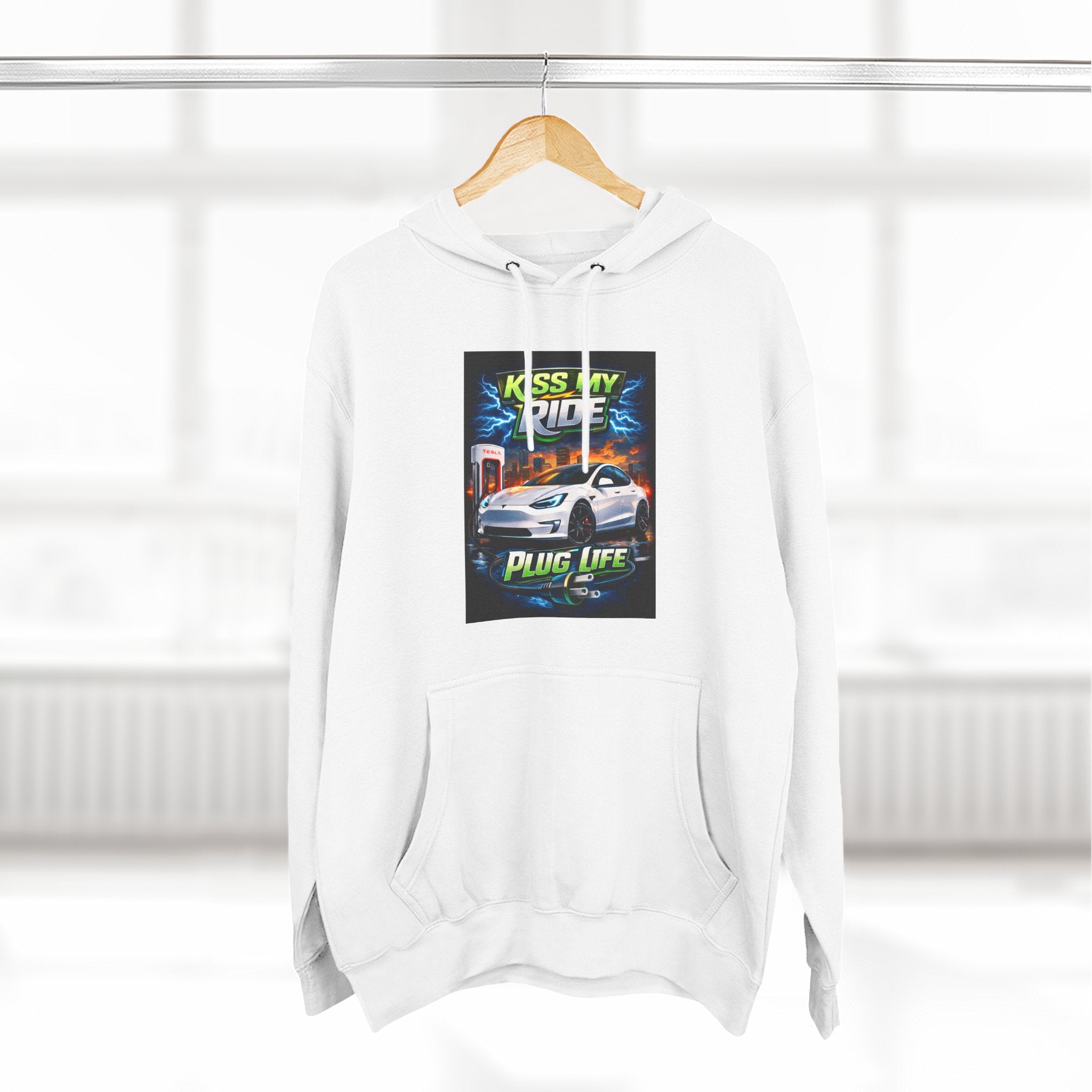 Electric Car Graphic Hoodie — “KMR Go Electric / Plug Life” Streetwear