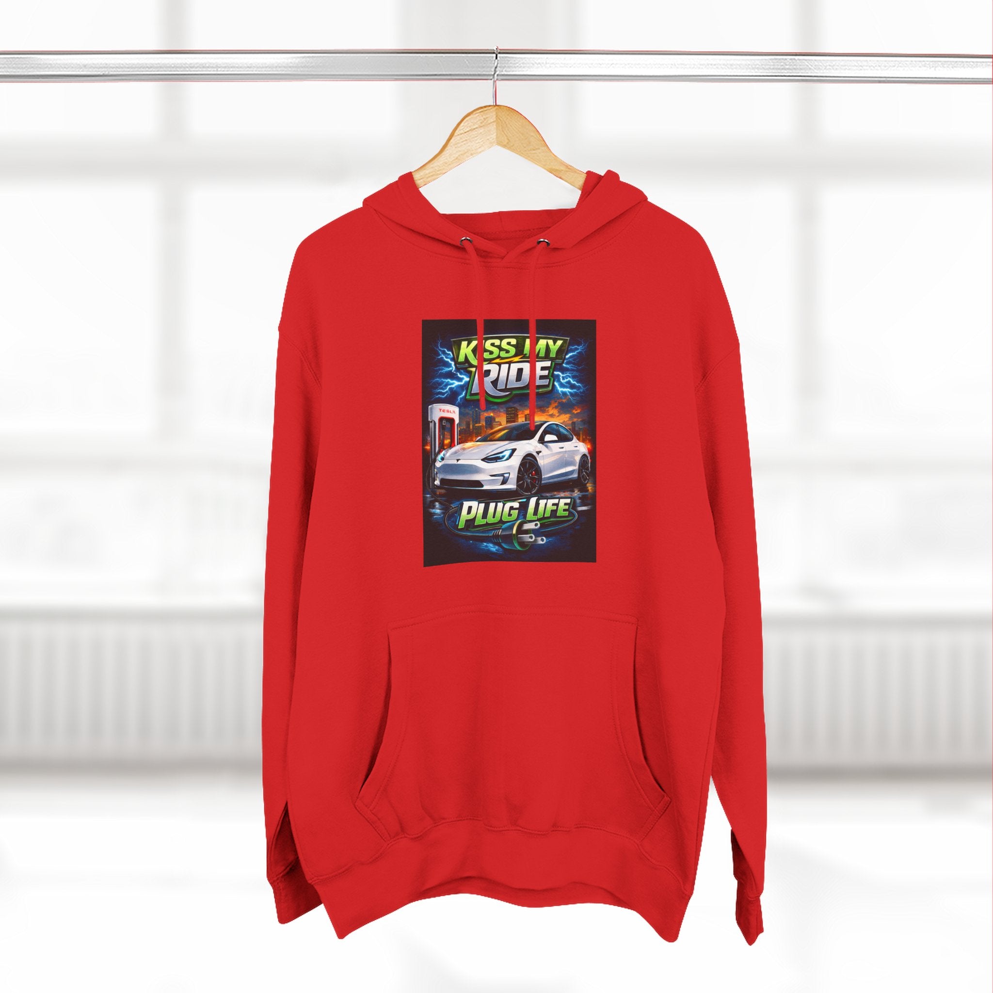 Electric Car Graphic Hoodie — “KMR Go Electric / Plug Life” Streetwear