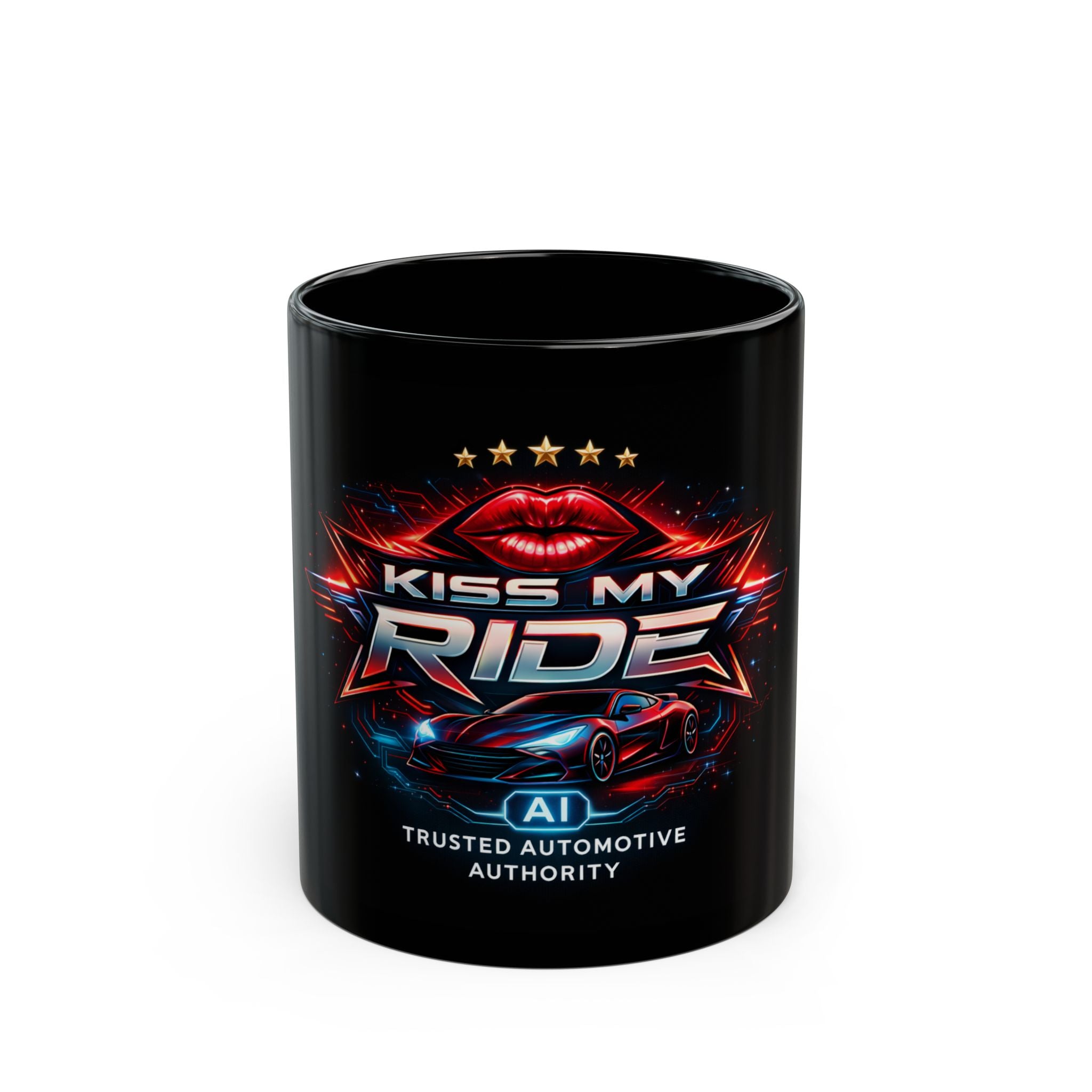 Kiss My Ride Black Mug — Automotive Enthusiast Coffee Cup (11oz/15oz)