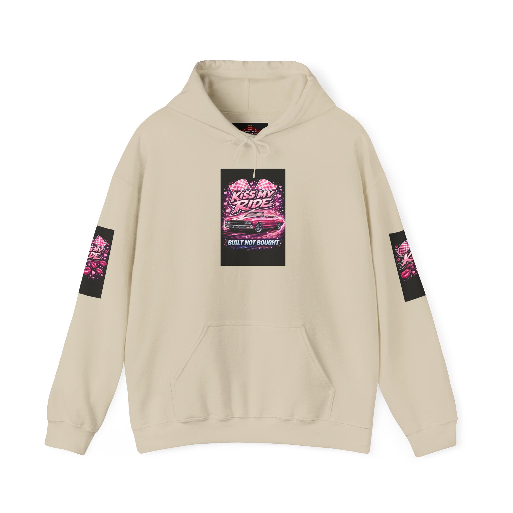 Hoodie - "Kiss My Ride" Pink Retro Car Graphic Pullover