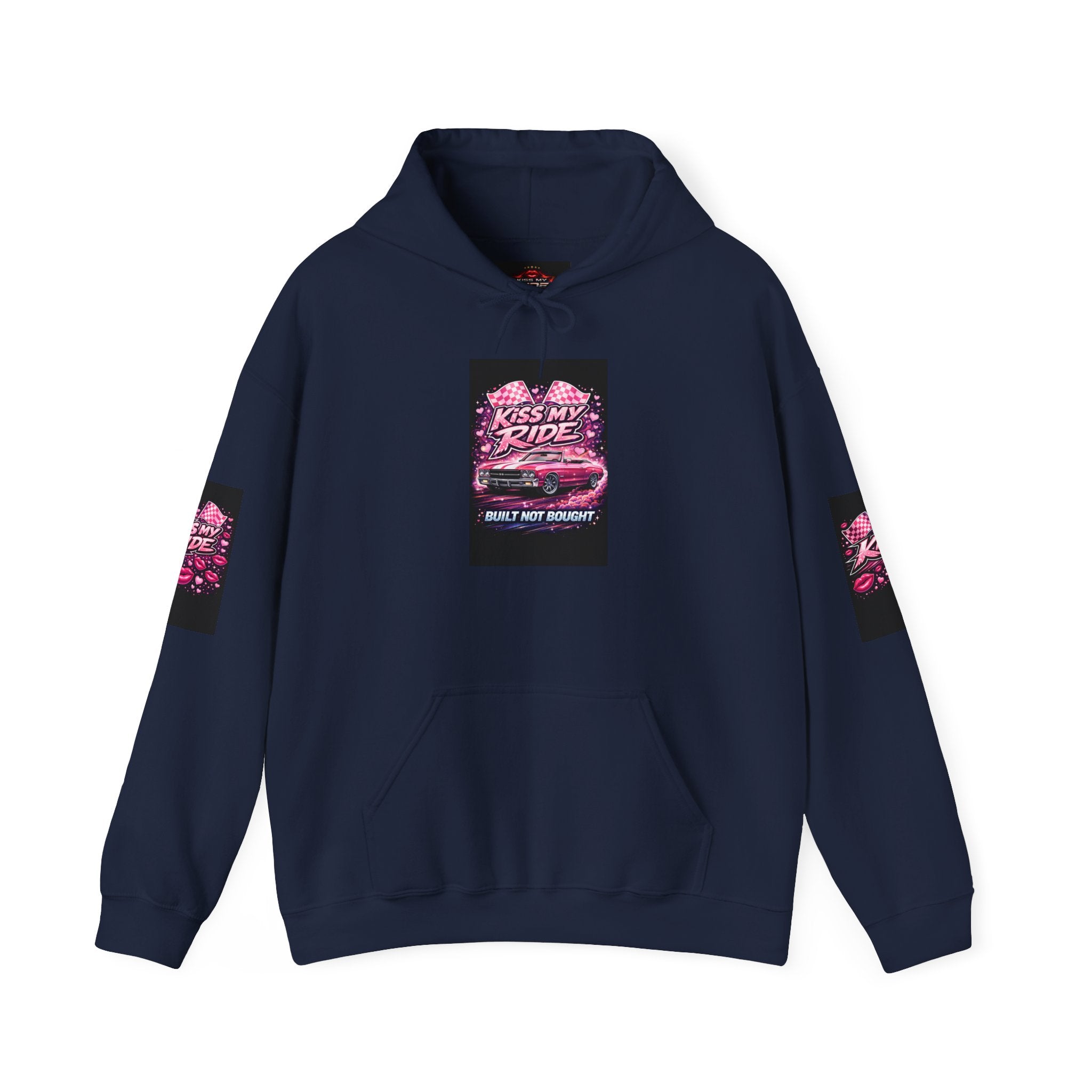 Hoodie - "Kiss My Ride" Pink Retro Car Graphic Pullover