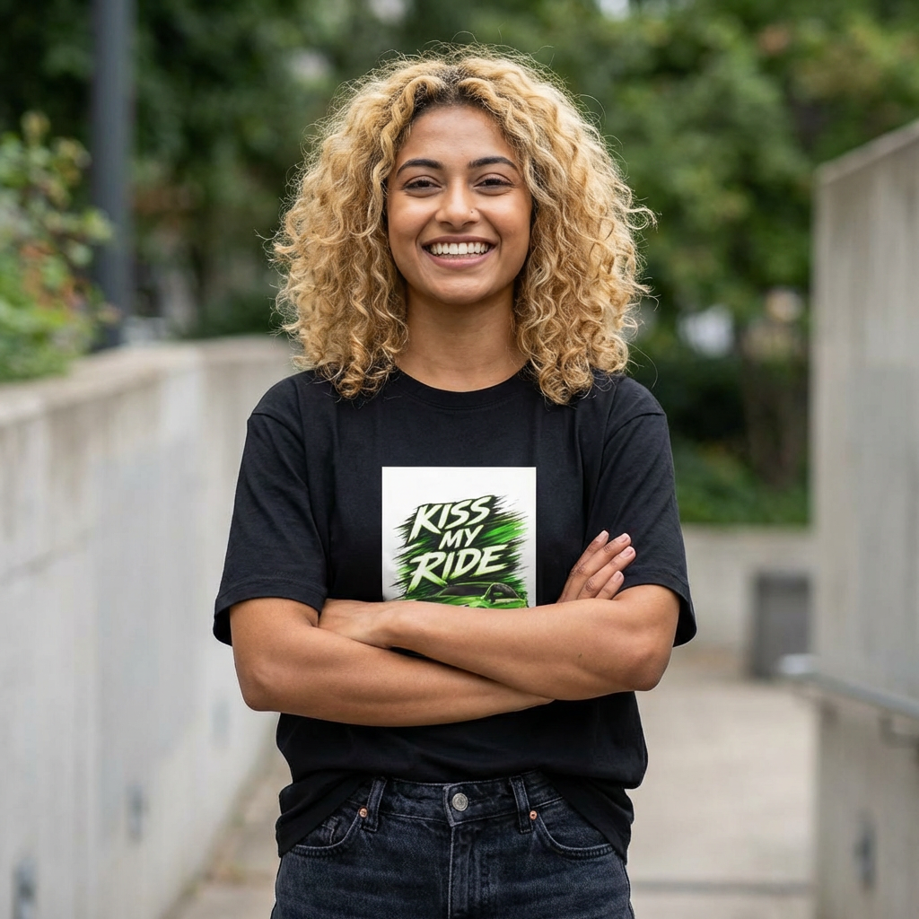 Kiss My Ride car illustration Tee | Sporty Green Muscle Car graphic