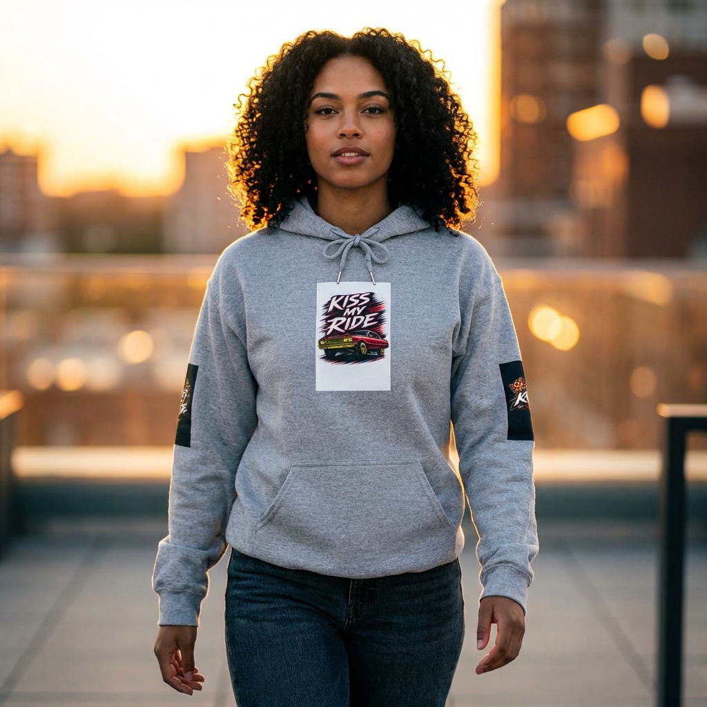 Kiss My Ride Hoodie | Retro Car Graphic, Streetwear Sleeve Print