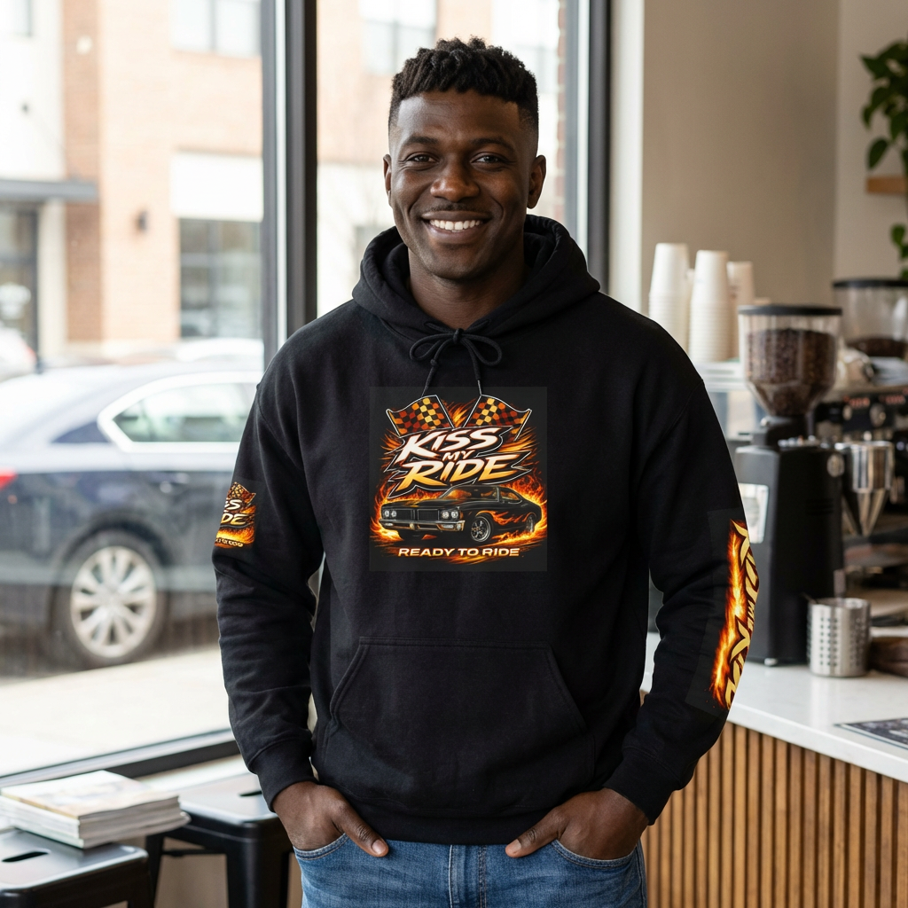 Hoodie "Kiss Ride - Ready to Ride" Flame Racing Graphic