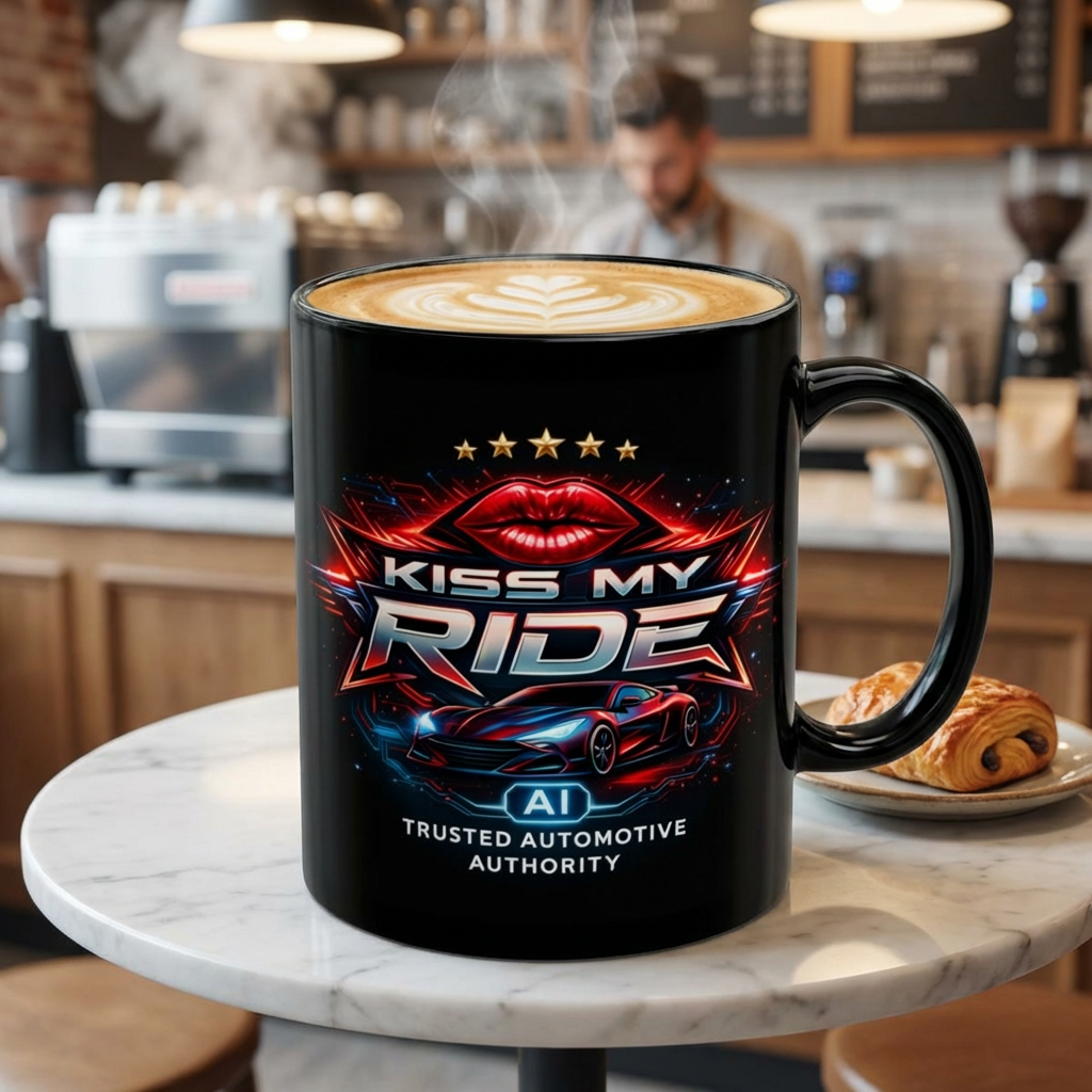 Kiss My Ride Black Mug — Automotive Enthusiast Coffee Cup (11oz/15oz)