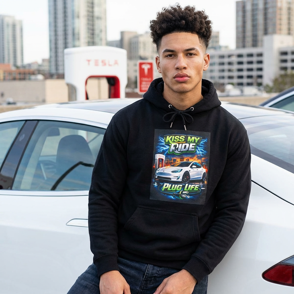Electric Car Graphic Hoodie — “KMR Go Electric / Plug Life” Streetwear