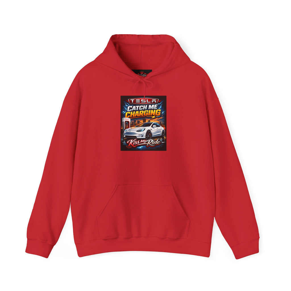 KMR/ Tesla 'Catch Me Charging' Hoodie — EV Enthusiast Graphic Pullover