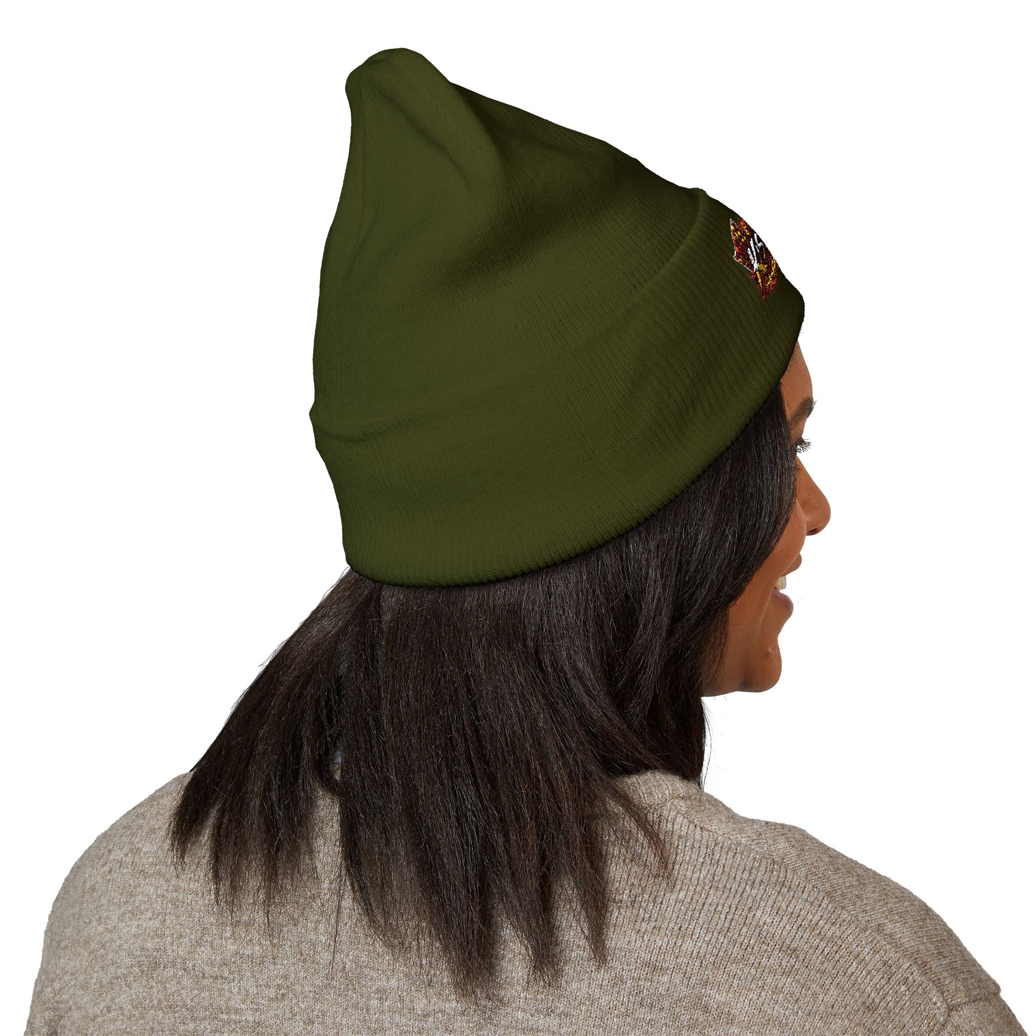 Embroidered 'Kiss & Ride' Flame Cuffed Beanie