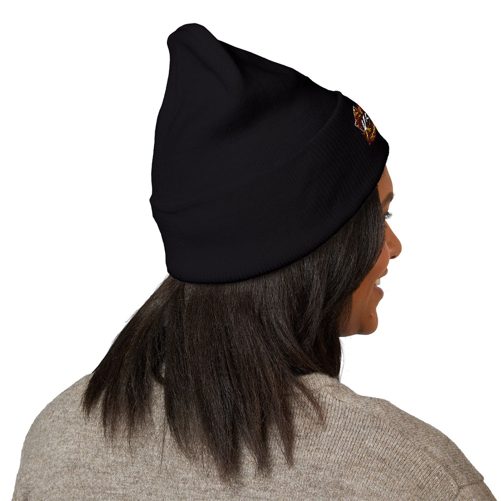 Embroidered 'Kiss & Ride' Flame Cuffed Beanie