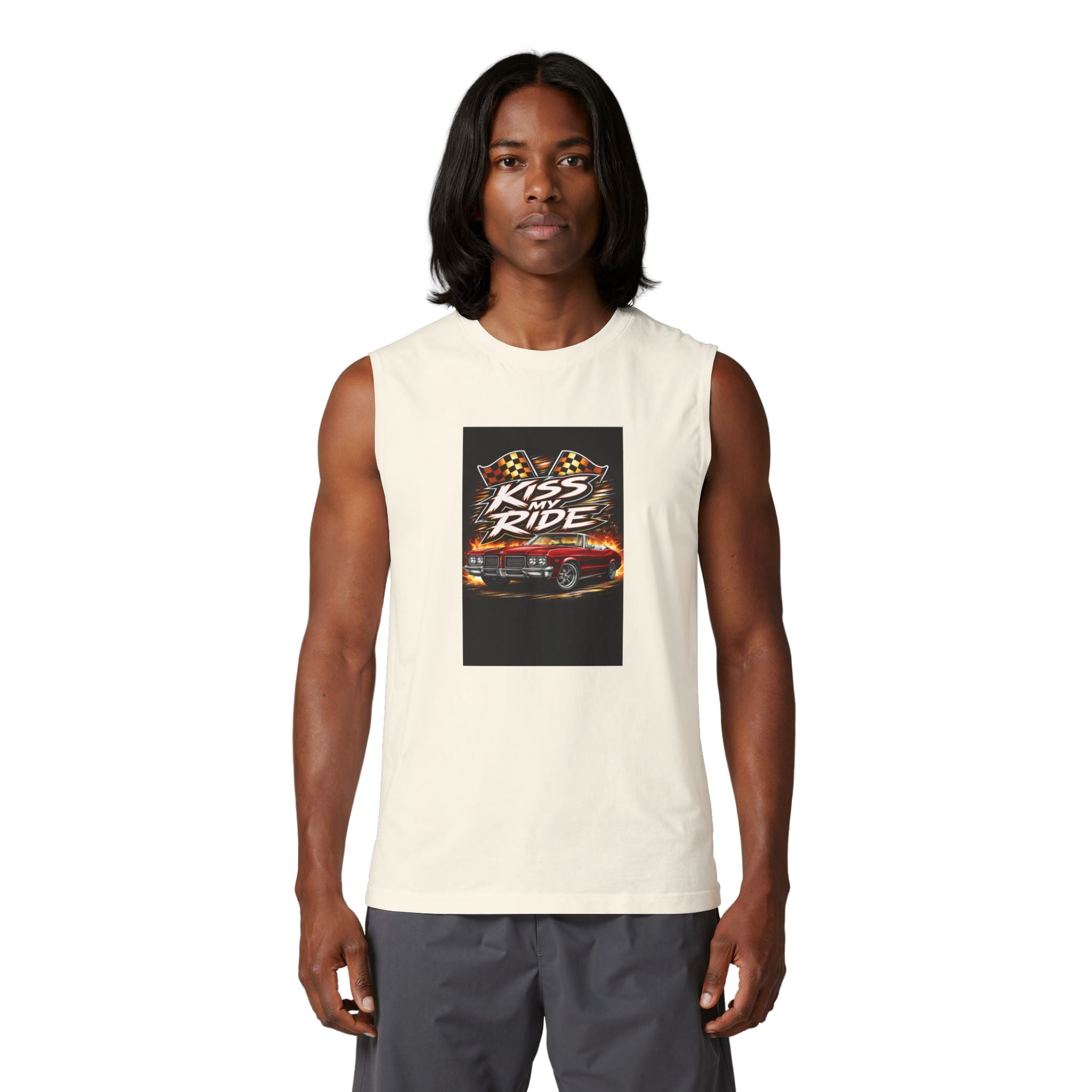 Muscle Tank — "Kiss My Ride" Retro Muscle Car Graphic