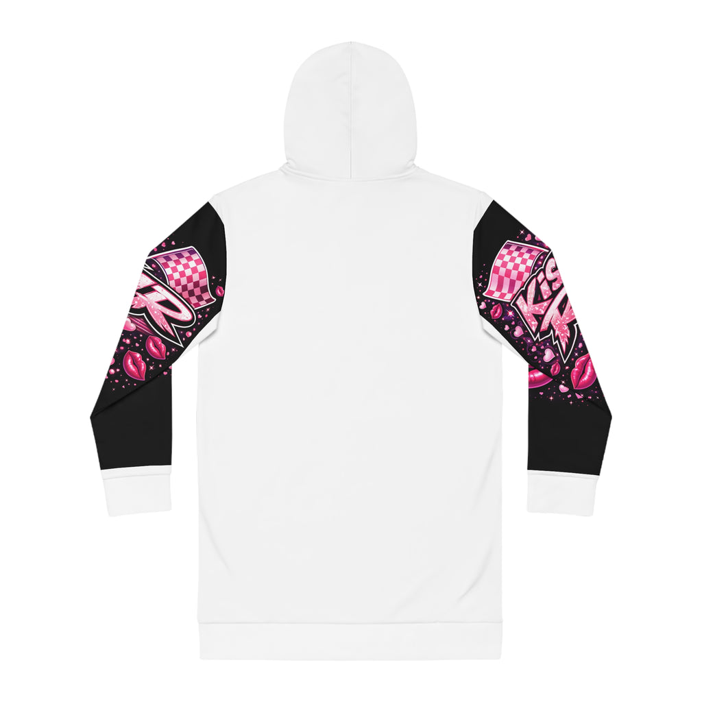 Kiss My Ride Hoodie Dress — Pink Retro Car Graphic