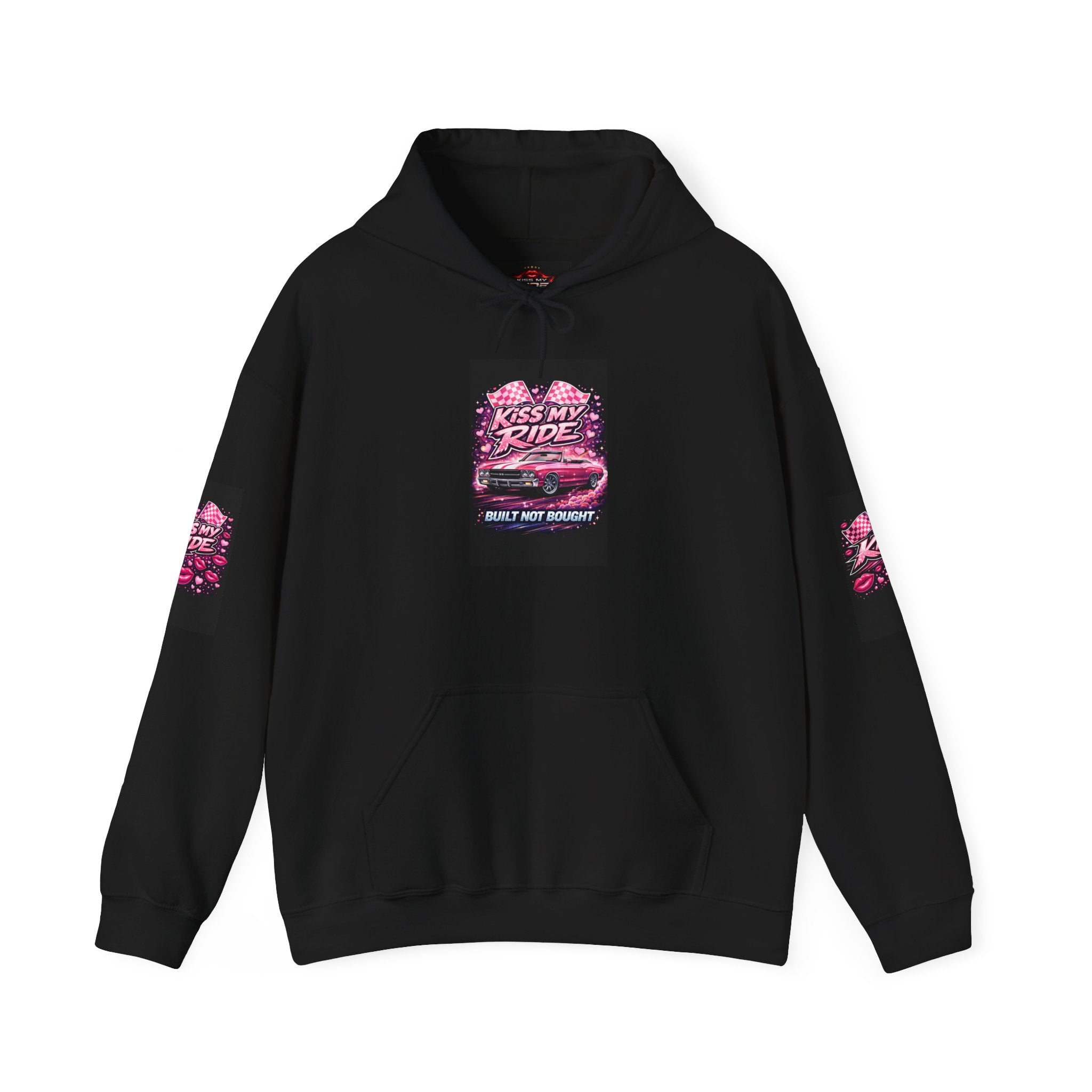 Hoodie - "Kiss My Ride" Pink Retro Car Graphic Pullover