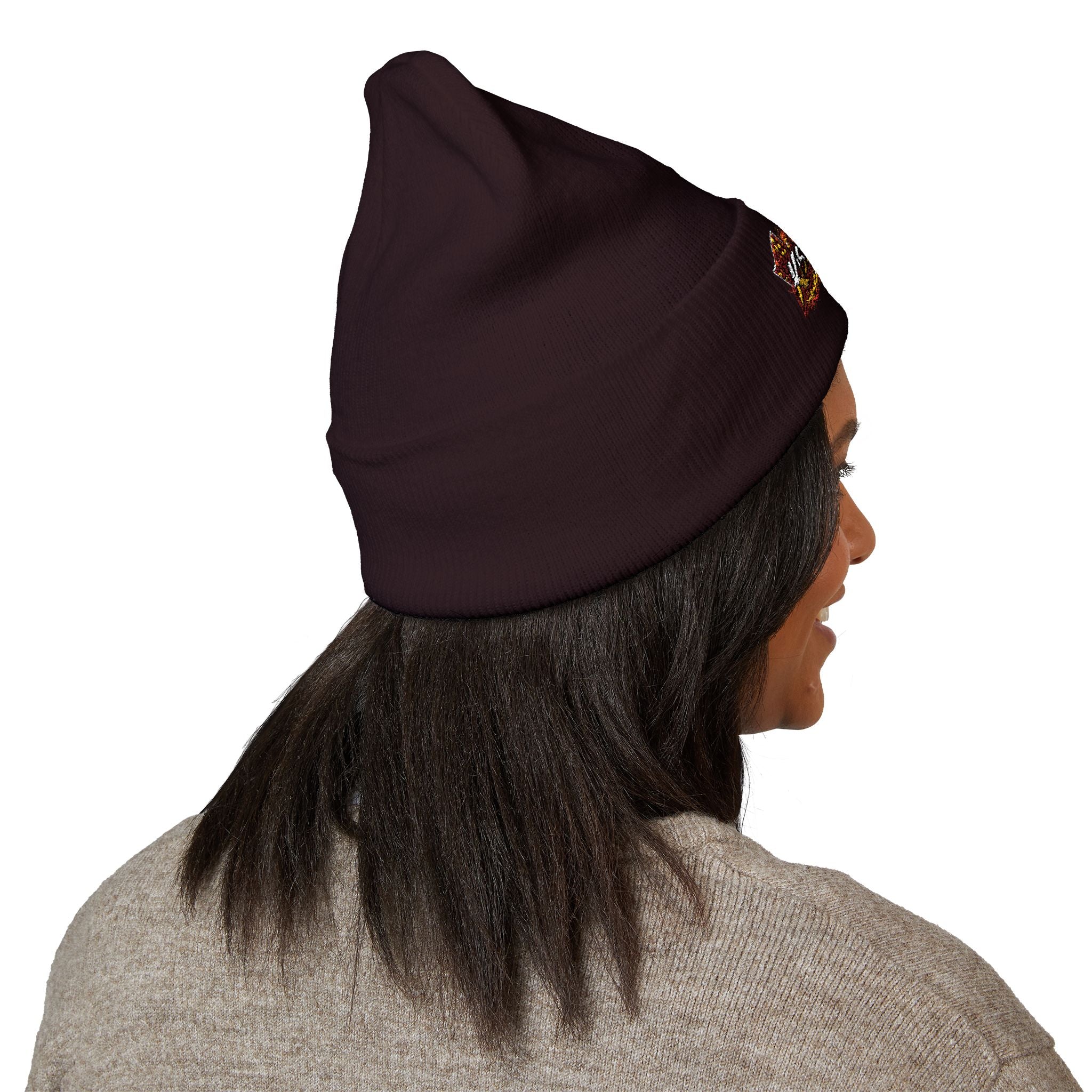 Embroidered 'Kiss & Ride' Flame Cuffed Beanie