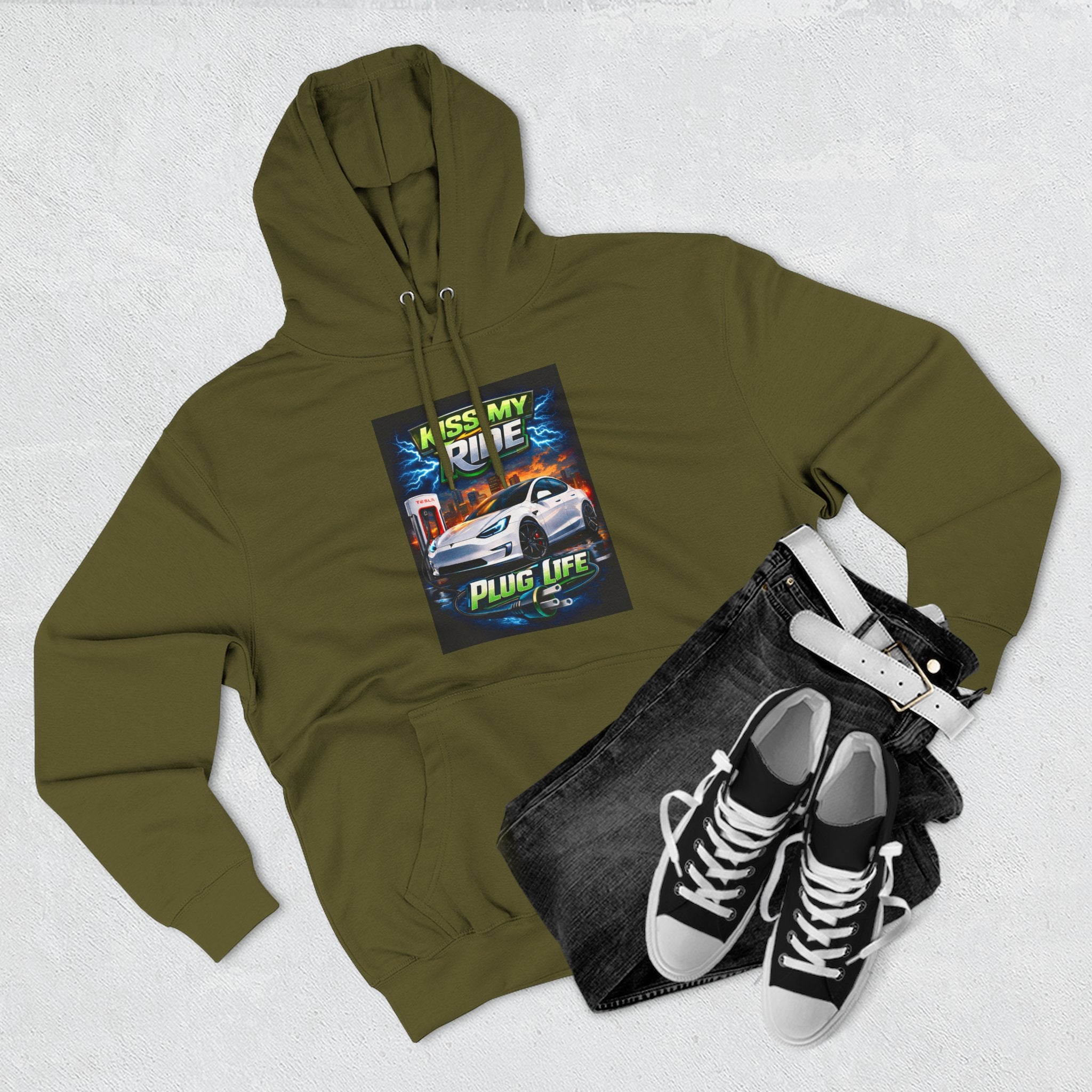 Electric Car Graphic Hoodie — “KMR Go Electric / Plug Life” Streetwear
