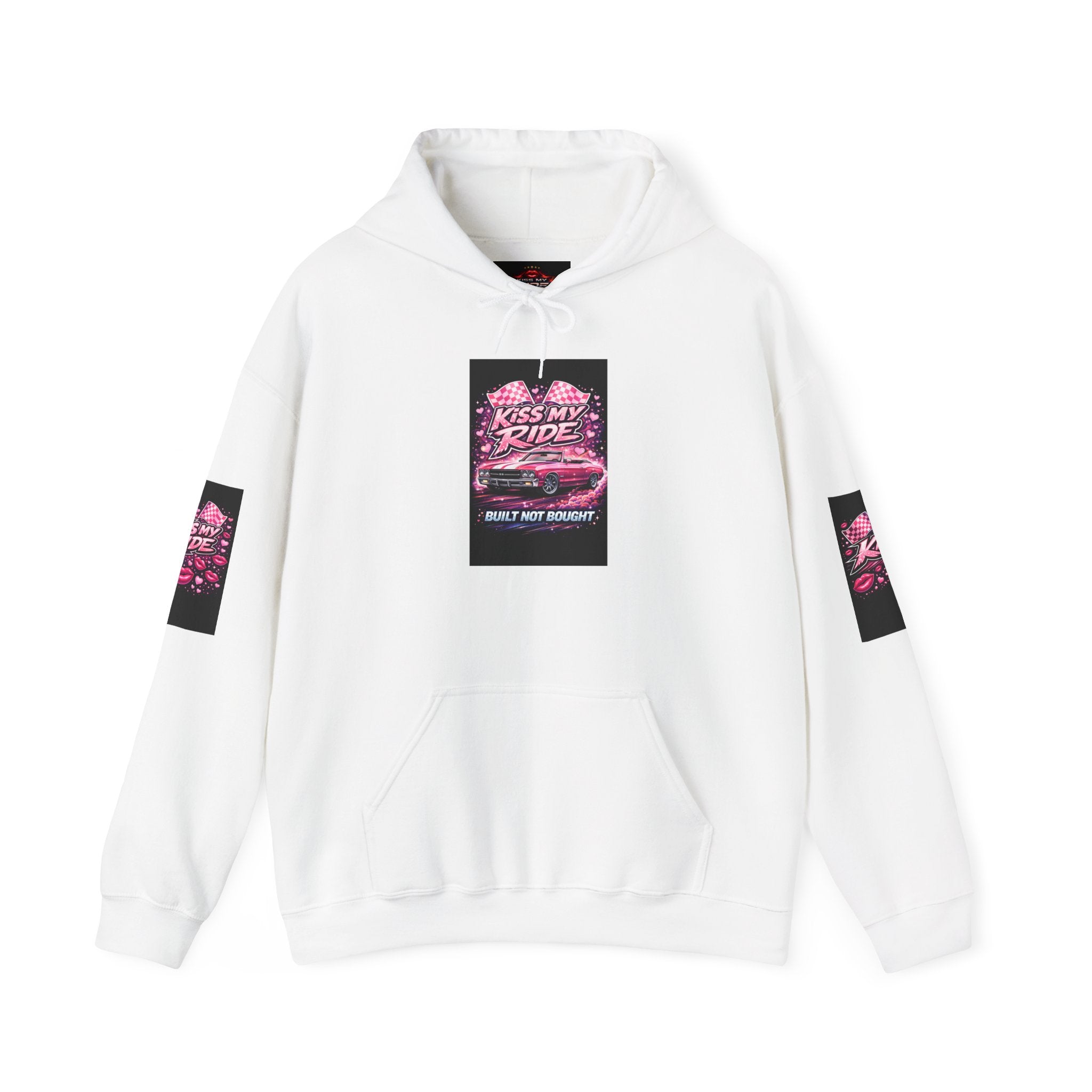 Hoodie - "Kiss My Ride" Pink Retro Car Graphic Pullover