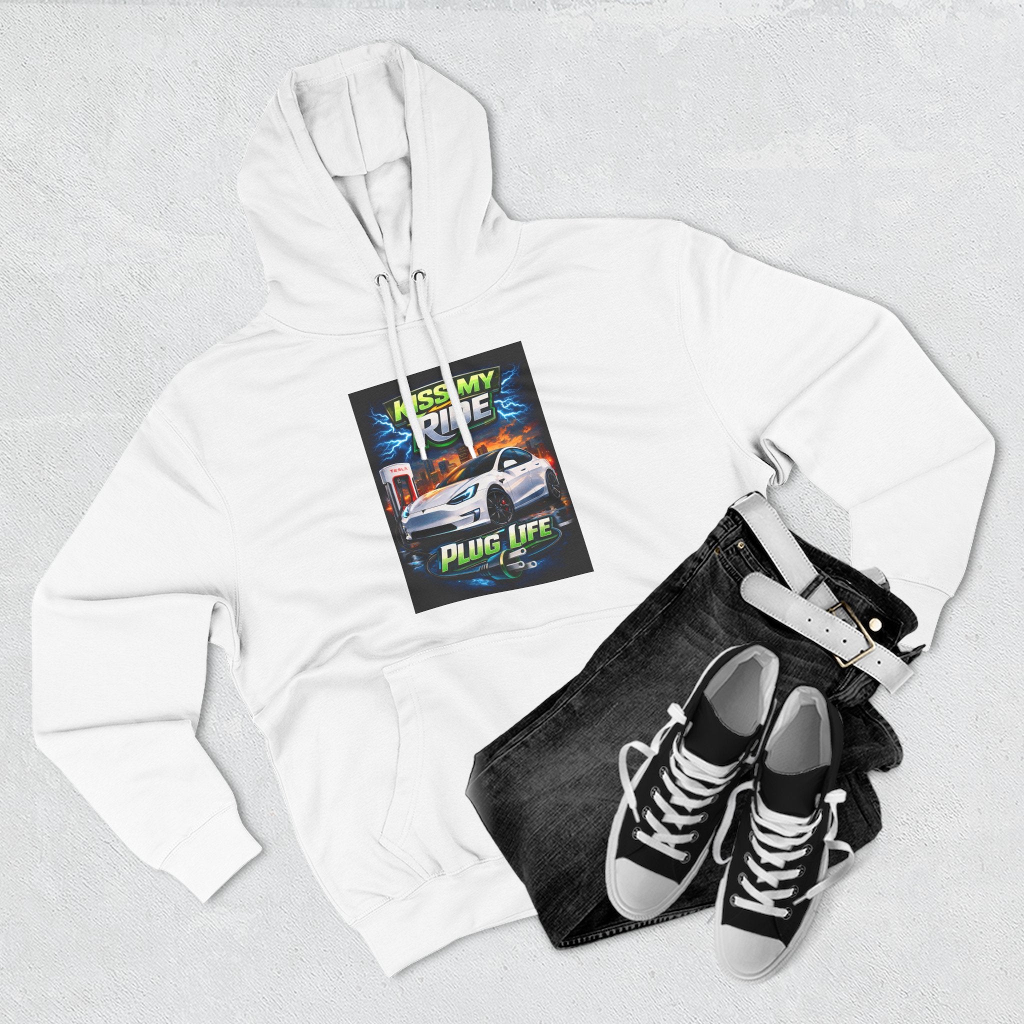 Electric Car Graphic Hoodie — “KMR Go Electric / Plug Life” Streetwear