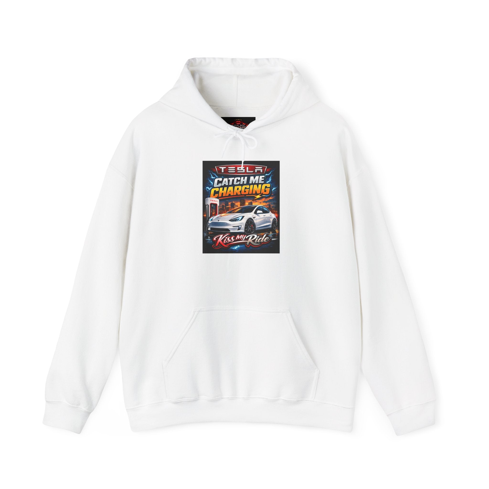 KMR/ Tesla 'Catch Me Charging' Hoodie — EV Enthusiast Graphic Pullover