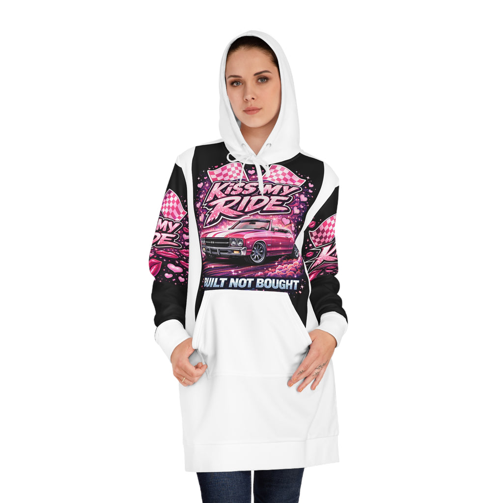 Kiss My Ride Hoodie Dress — Pink Retro Car Graphic