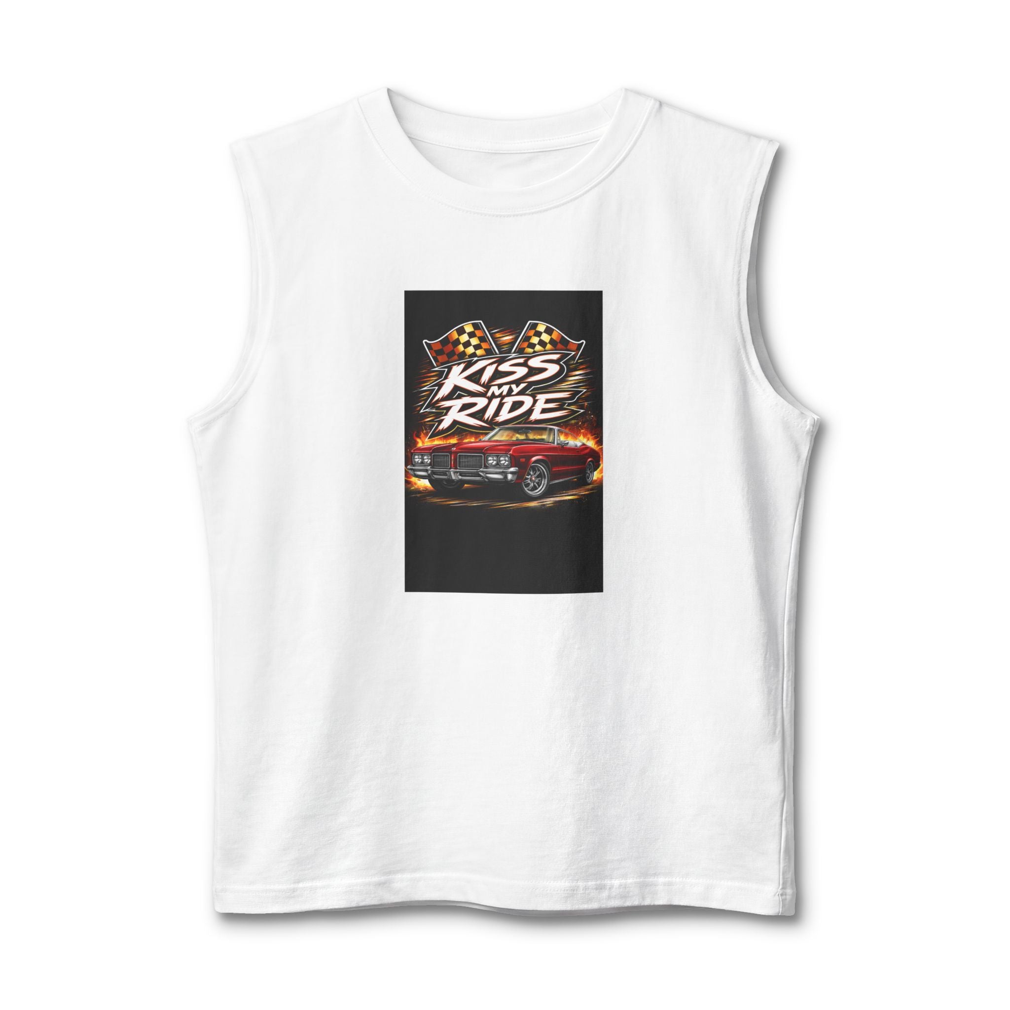 Muscle Tank — "Kiss My Ride" Retro Muscle Car Graphic
