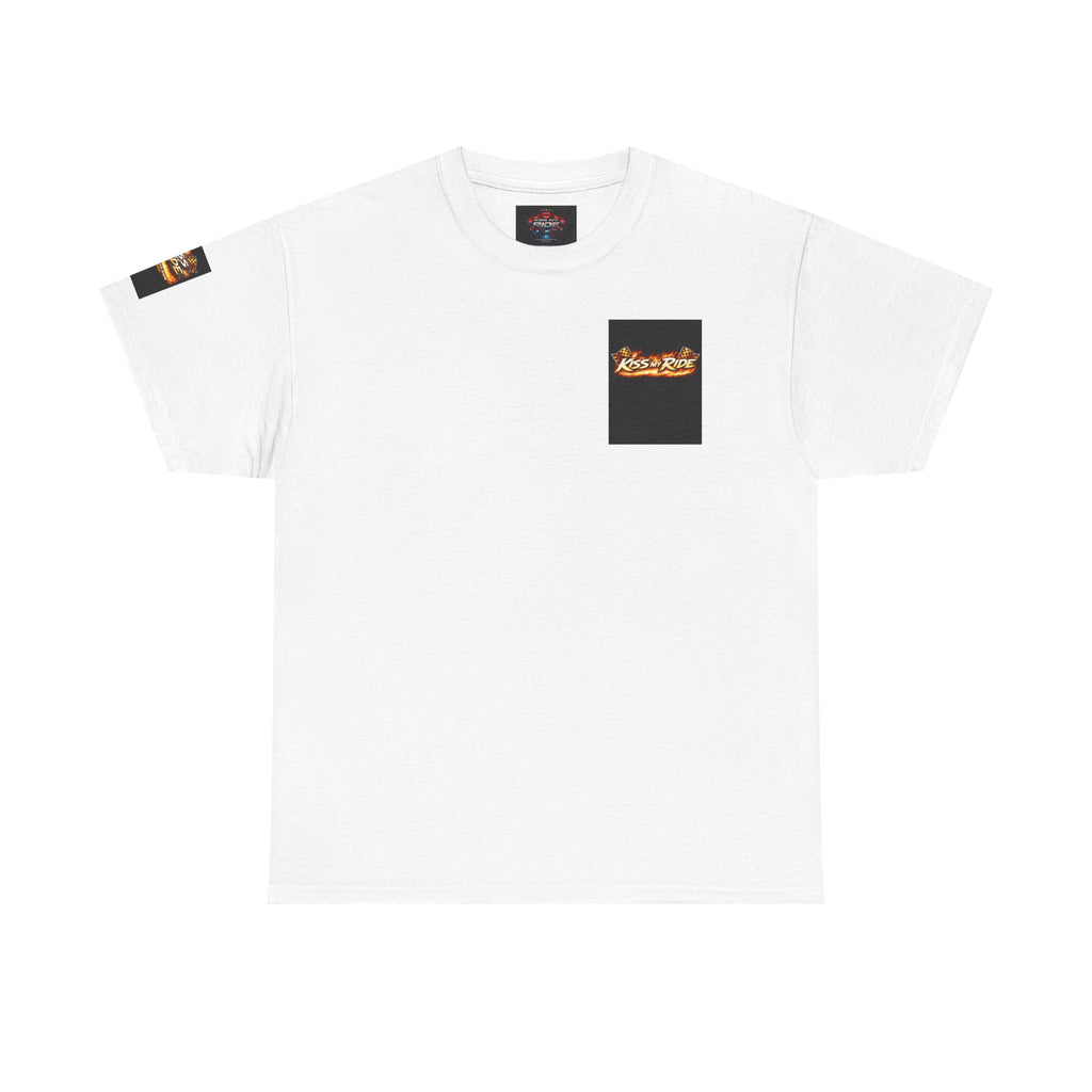 Kiss My Ride Graphic Tee — Retro Muscle Car Flames & Checkered Flags