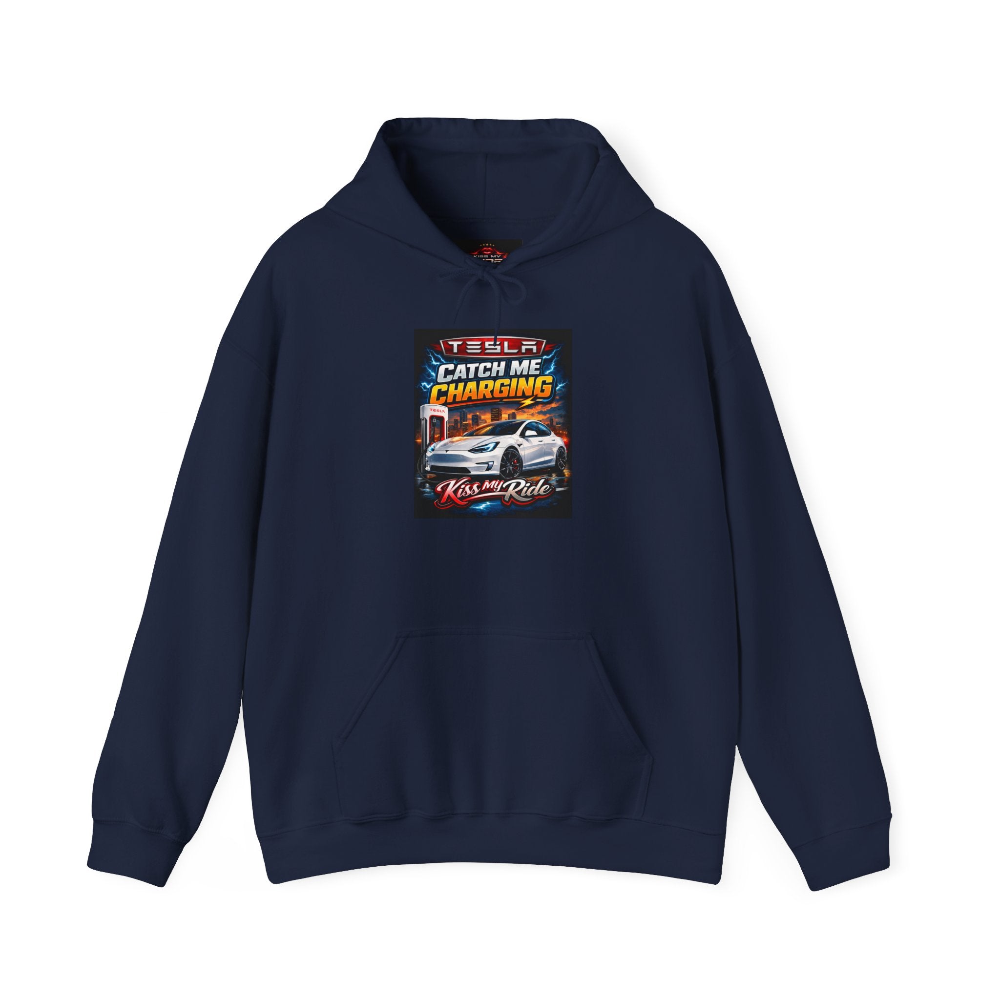 KMR/ Tesla 'Catch Me Charging' Hoodie — EV Enthusiast Graphic Pullover