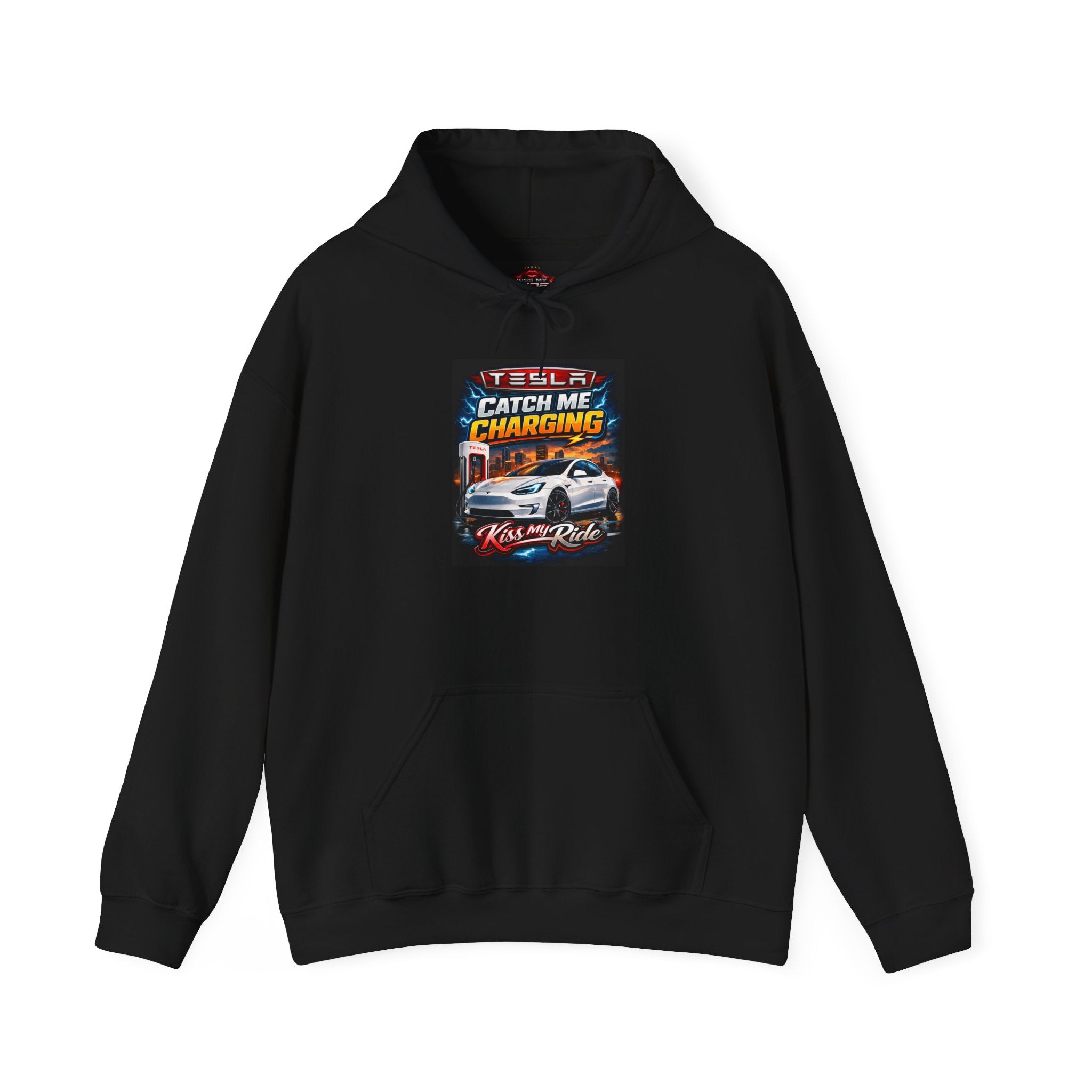 KMR/ Tesla 'Catch Me Charging' Hoodie — EV Enthusiast Graphic Pullover