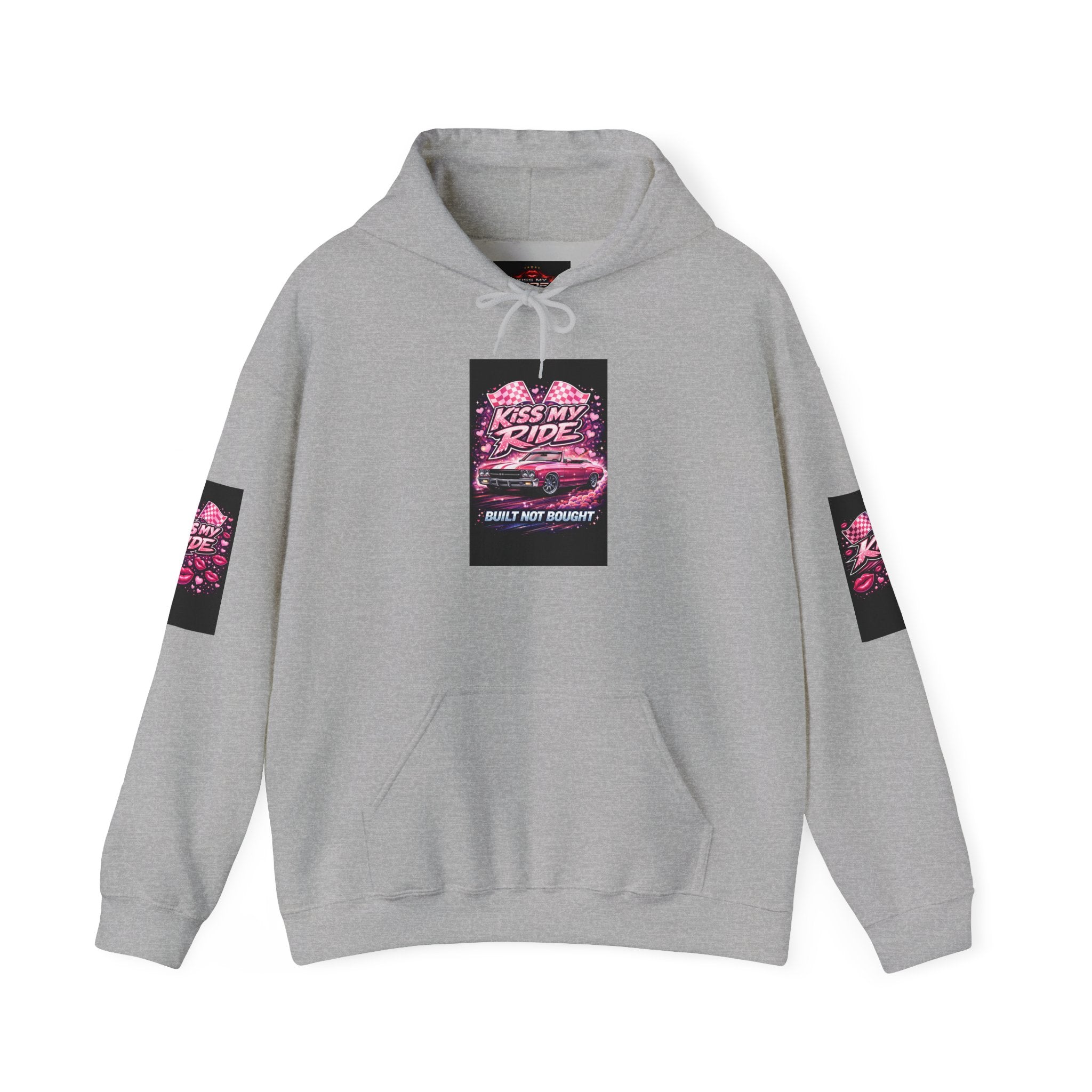 Hoodie - "Kiss My Ride" Pink Retro Car Graphic Pullover