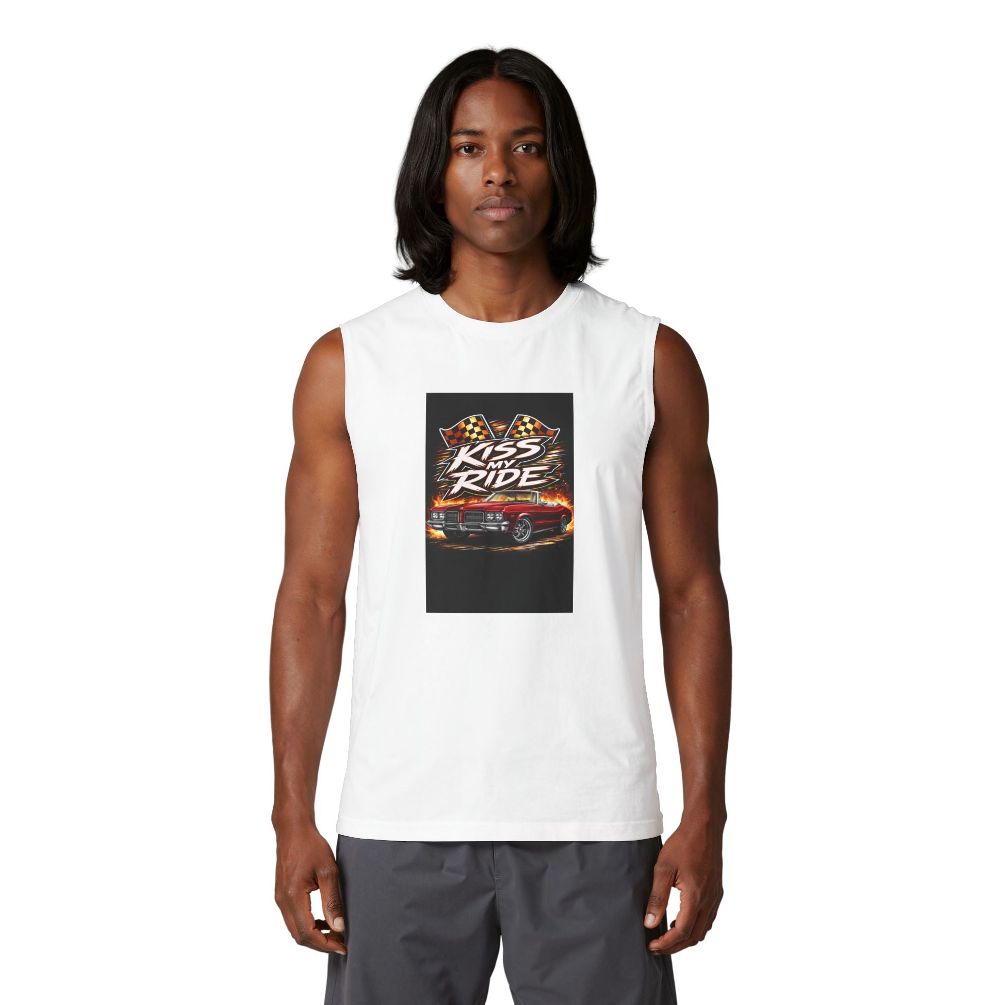 Muscle Tank — "Kiss My Ride" Retro Muscle Car Graphic