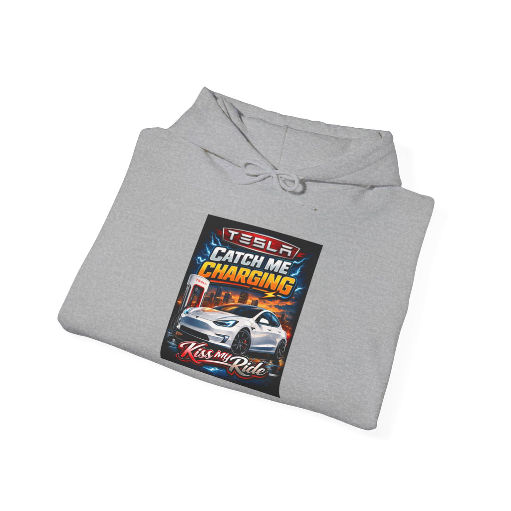 KMR/ Tesla 'Catch Me Charging' Hoodie — EV Enthusiast Graphic Pullover