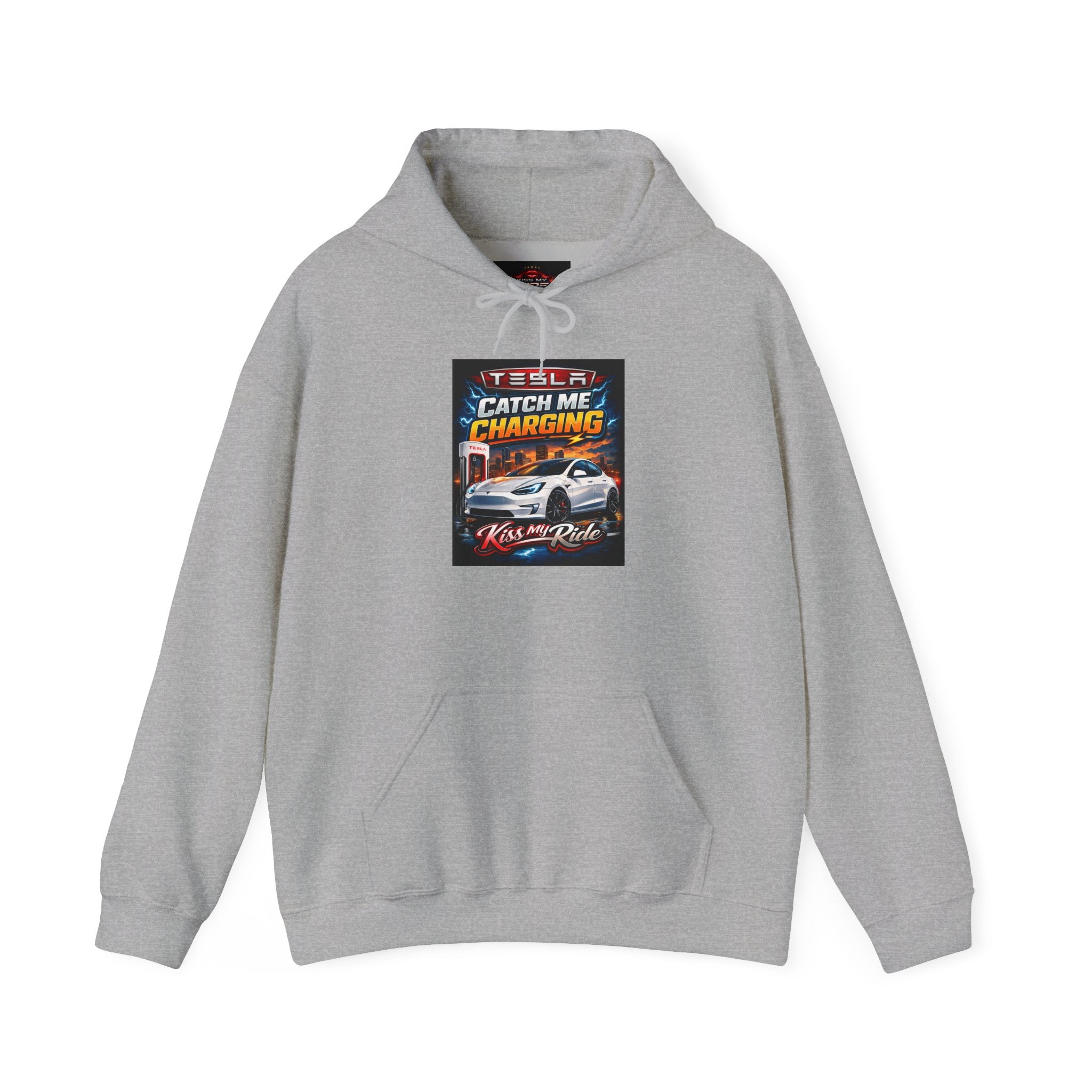 KMR/ Tesla 'Catch Me Charging' Hoodie — EV Enthusiast Graphic Pullover