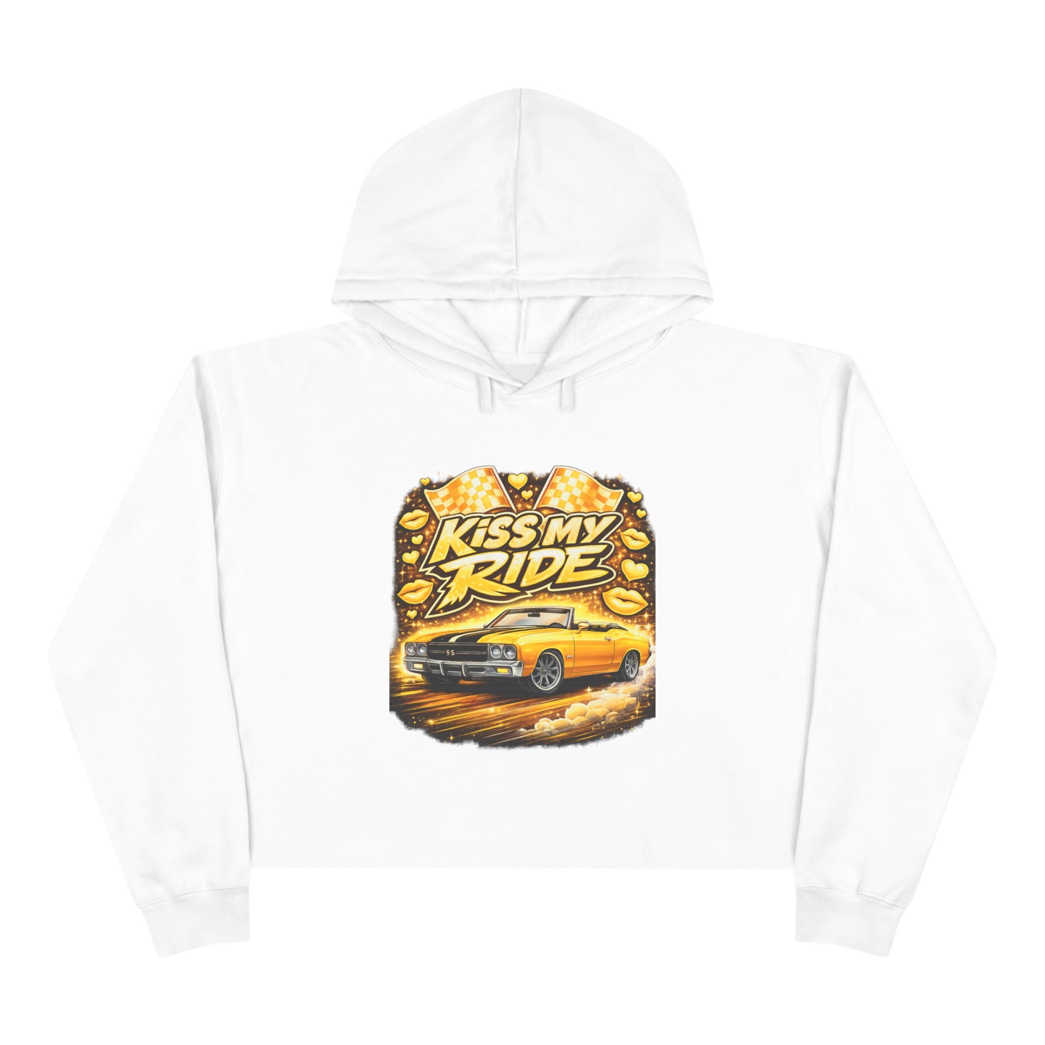 Kiss My Ride Cropped Hoodie – Yellow Chevelle SS Graphic