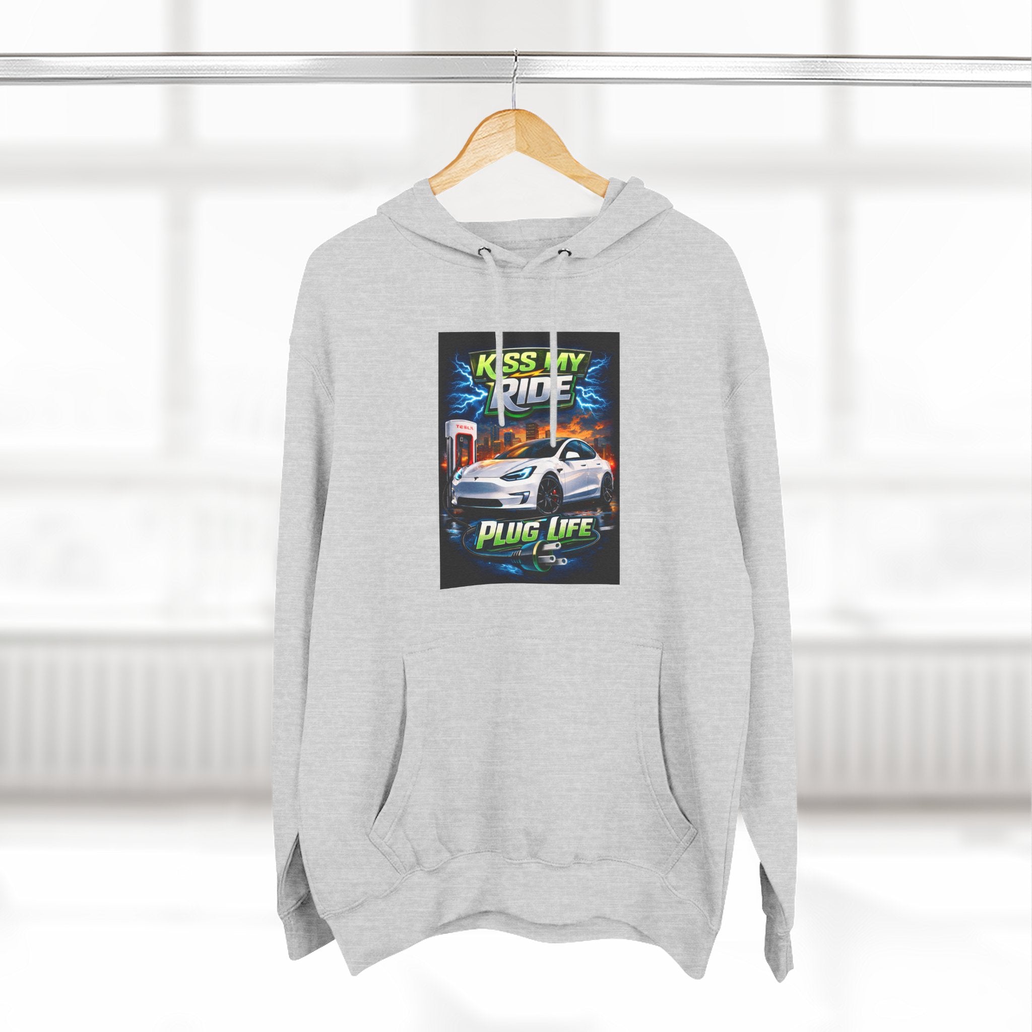 Electric Car Graphic Hoodie — “KMR Go Electric / Plug Life” Streetwear