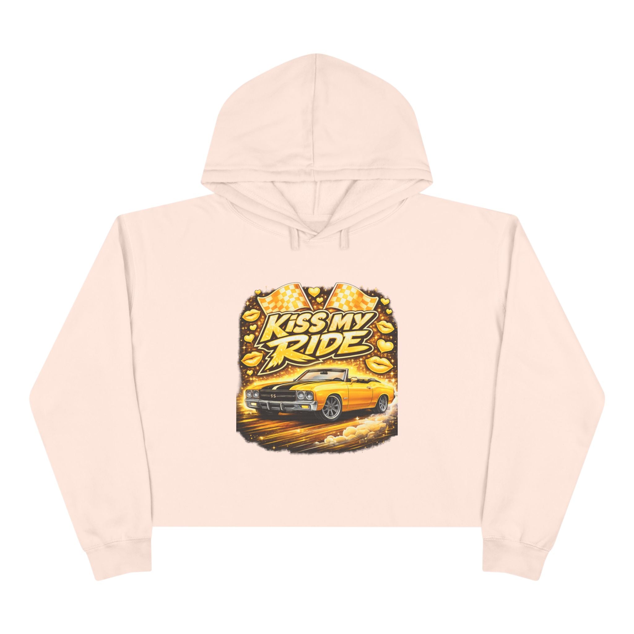 Kiss My Ride Cropped Hoodie – Yellow Chevelle SS Graphic